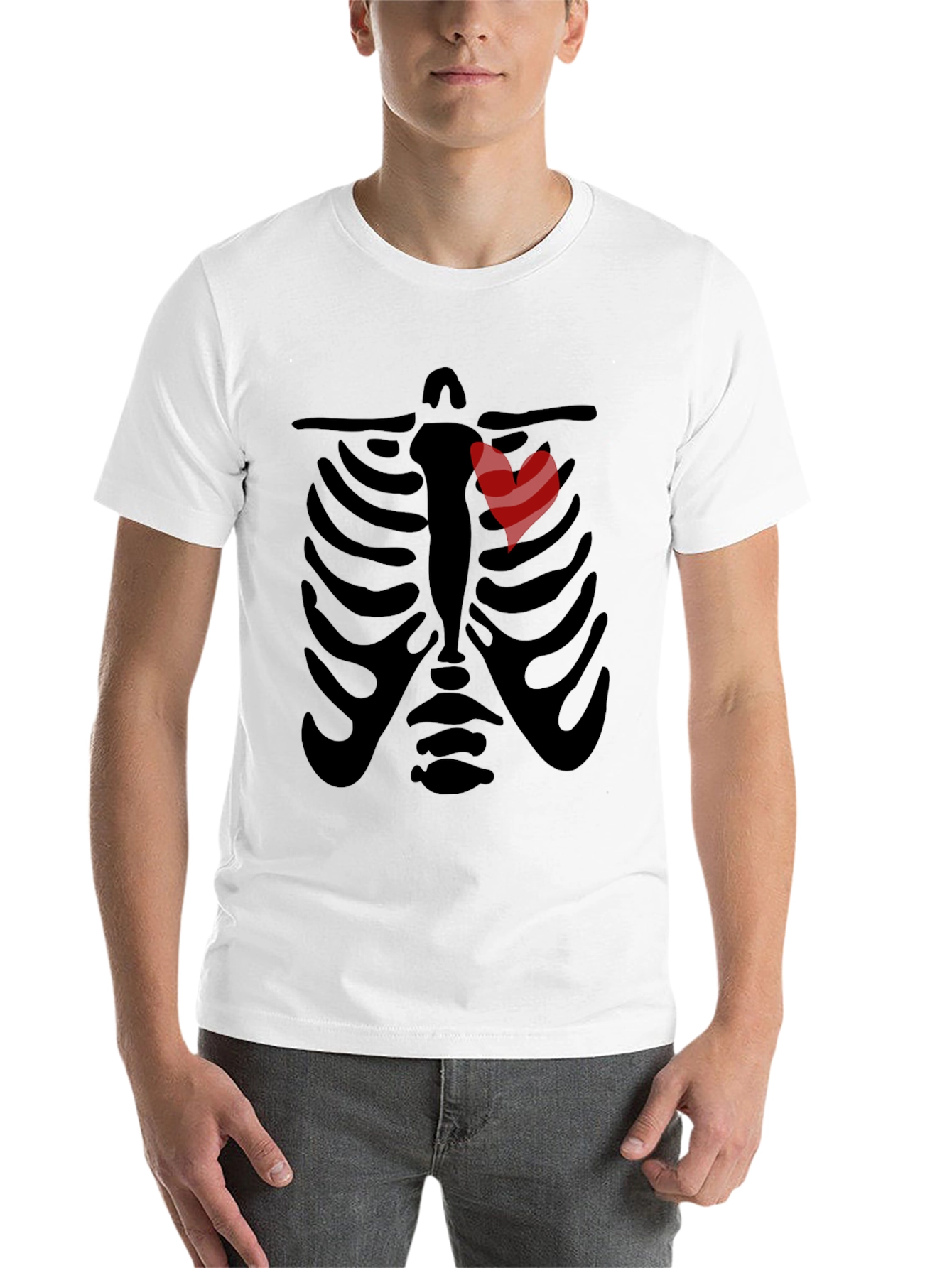 Black Rib Cage Heart Graphic Tee - Unique Skeleton Halloween Shirt view 14
