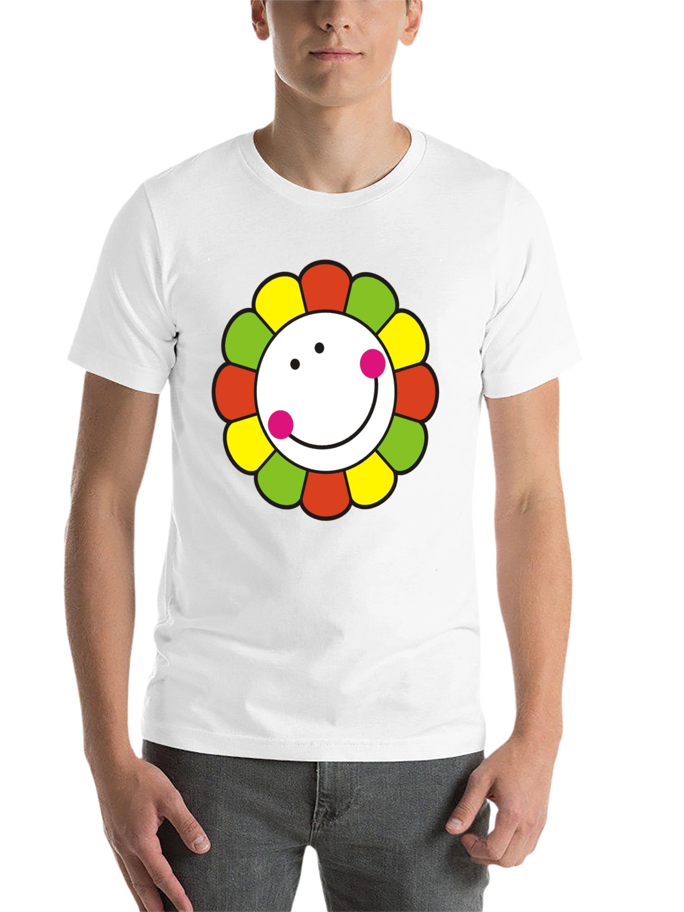 Black Smiley Flower Graphic T-Shirt - Black Cotton Tee view 14