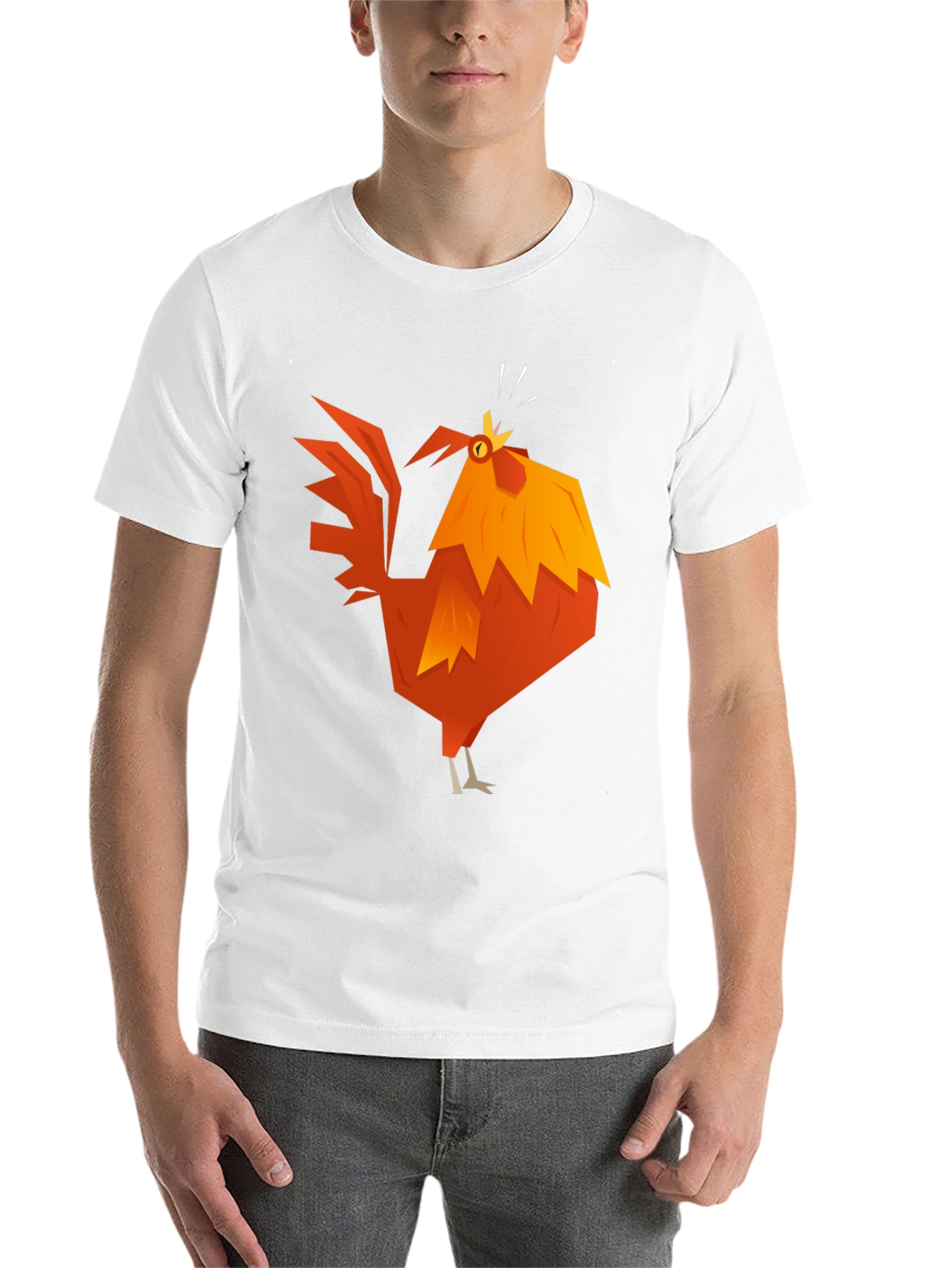 Black Geometric Rooster Graphic Tee - Black Cotton Blend view 14