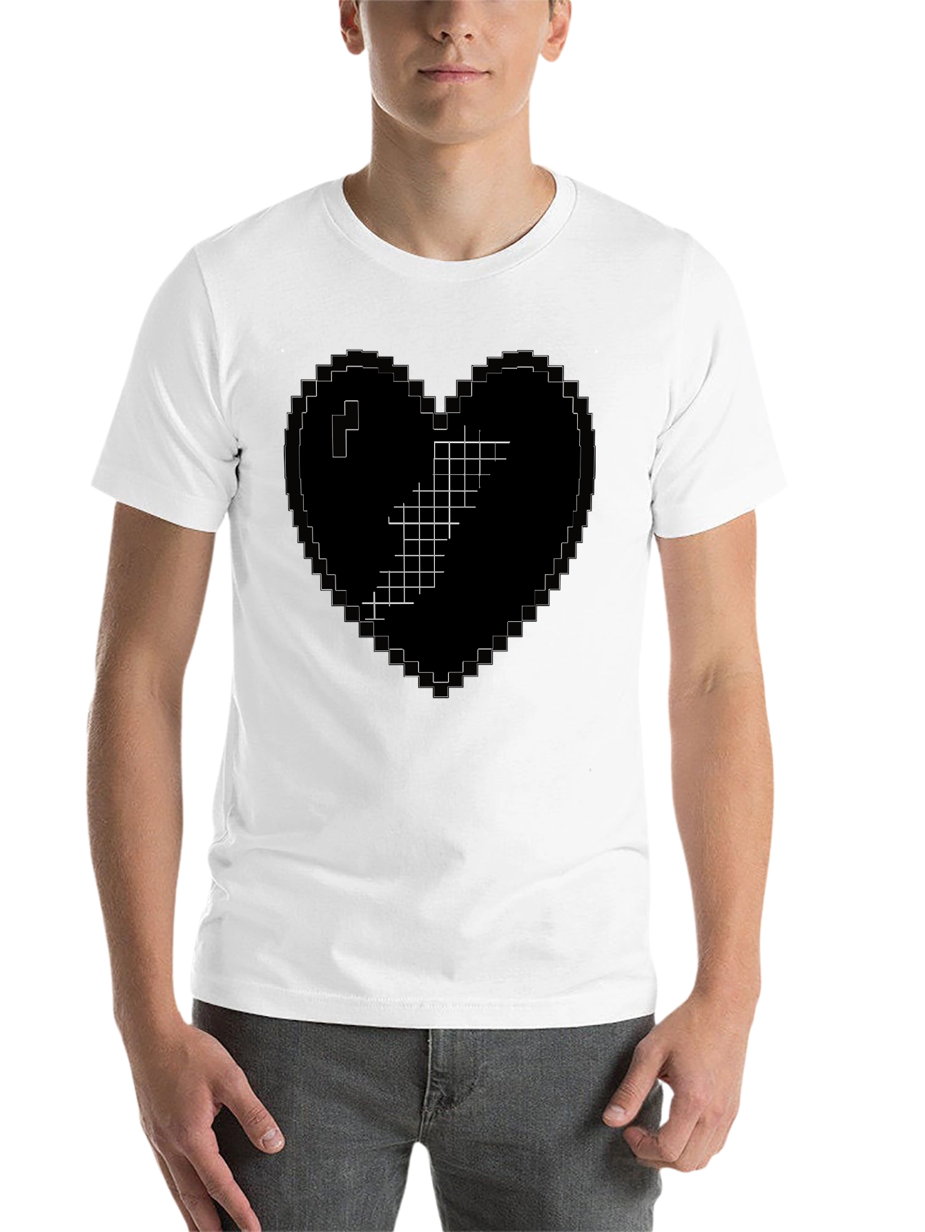 Black Pixelated Heart Broken Graphic T-Shirt view 14