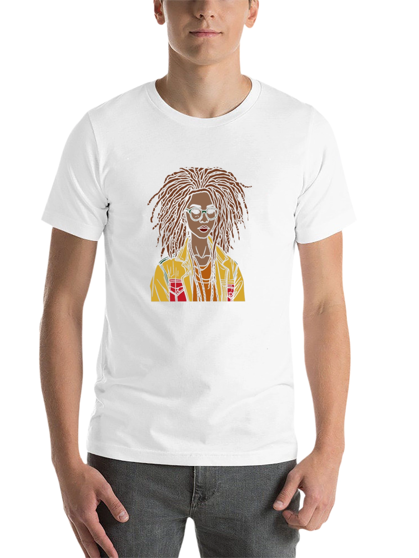 Black Stylish Graphic T-Shirt - Woman with Dreadlocks Art view 14