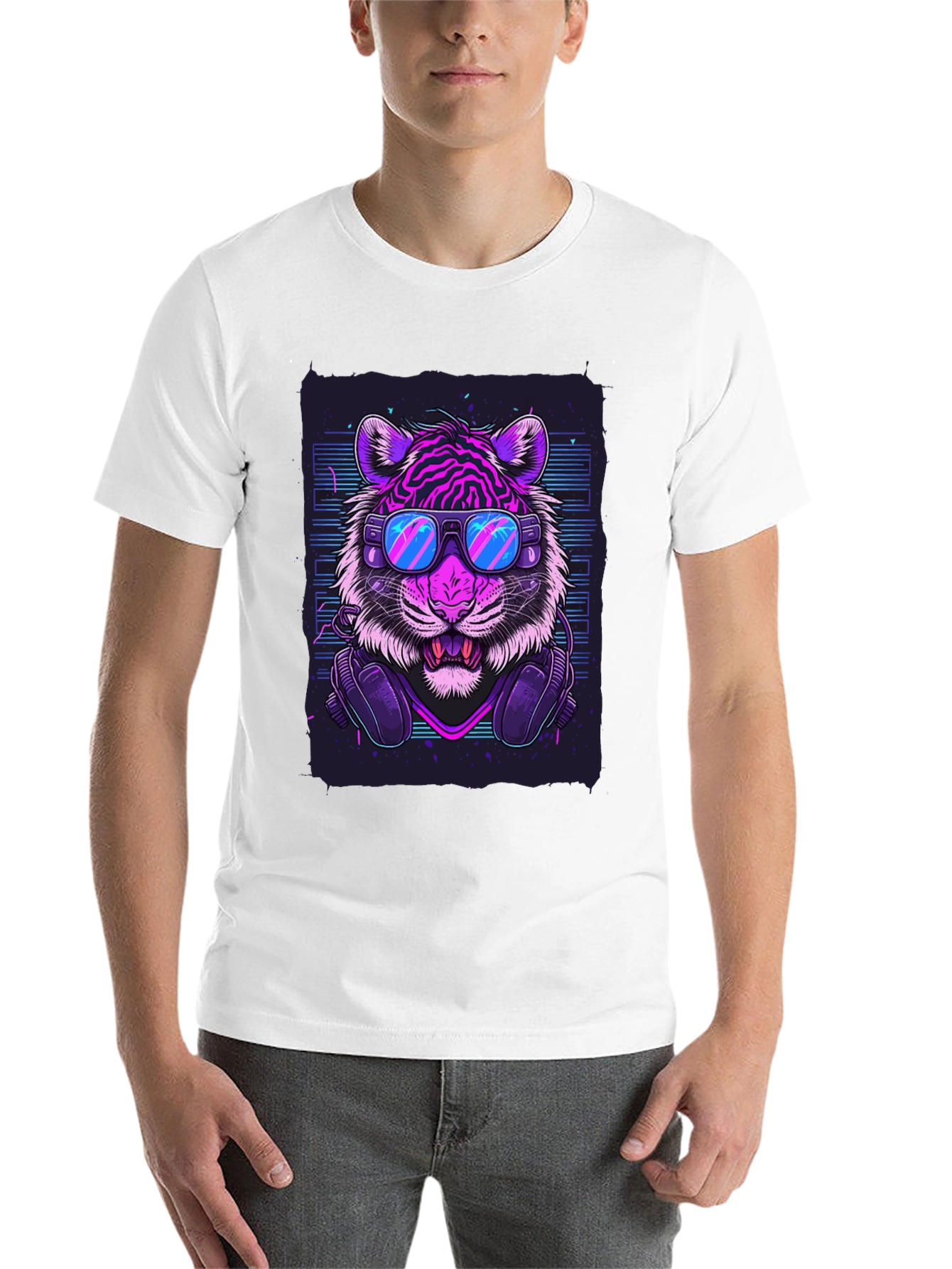 Black Neon Tiger Graphic Tee - Cool Animal Print T-Shirt view 14