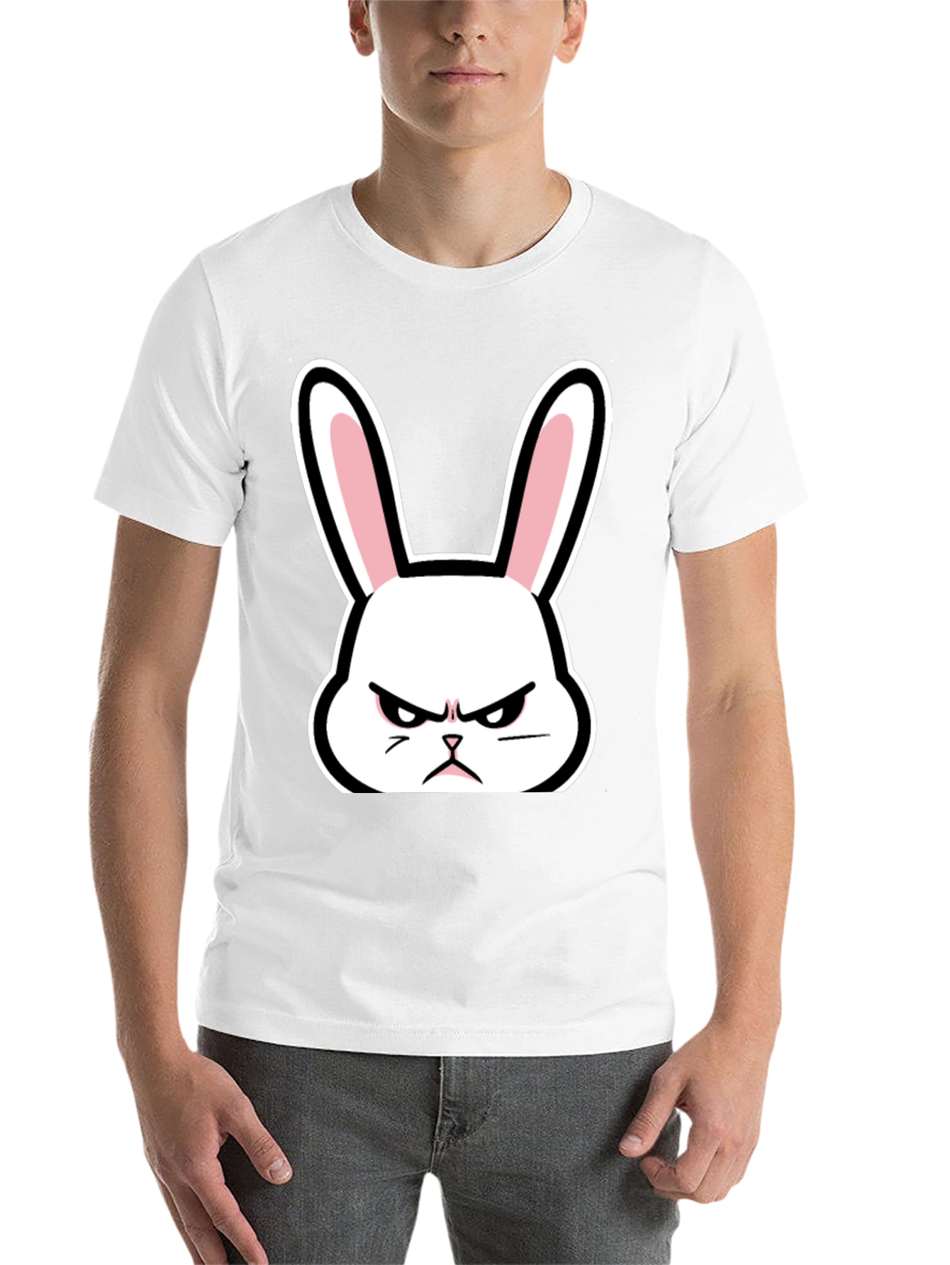 Black Grumpy Bunny T-Shirt - Black Cotton Angry Rabbit Tee view 14