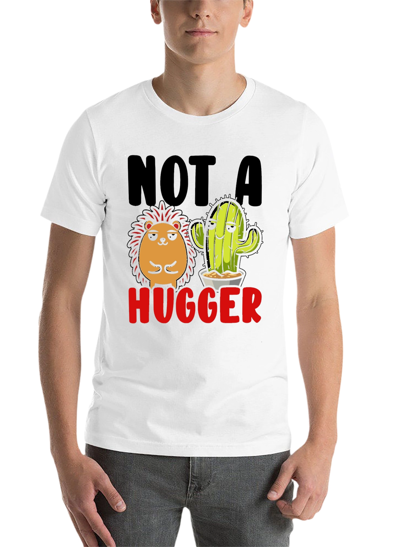 Black Not a Hugger T-Shirt Funny Cactus Hedgehog view 14