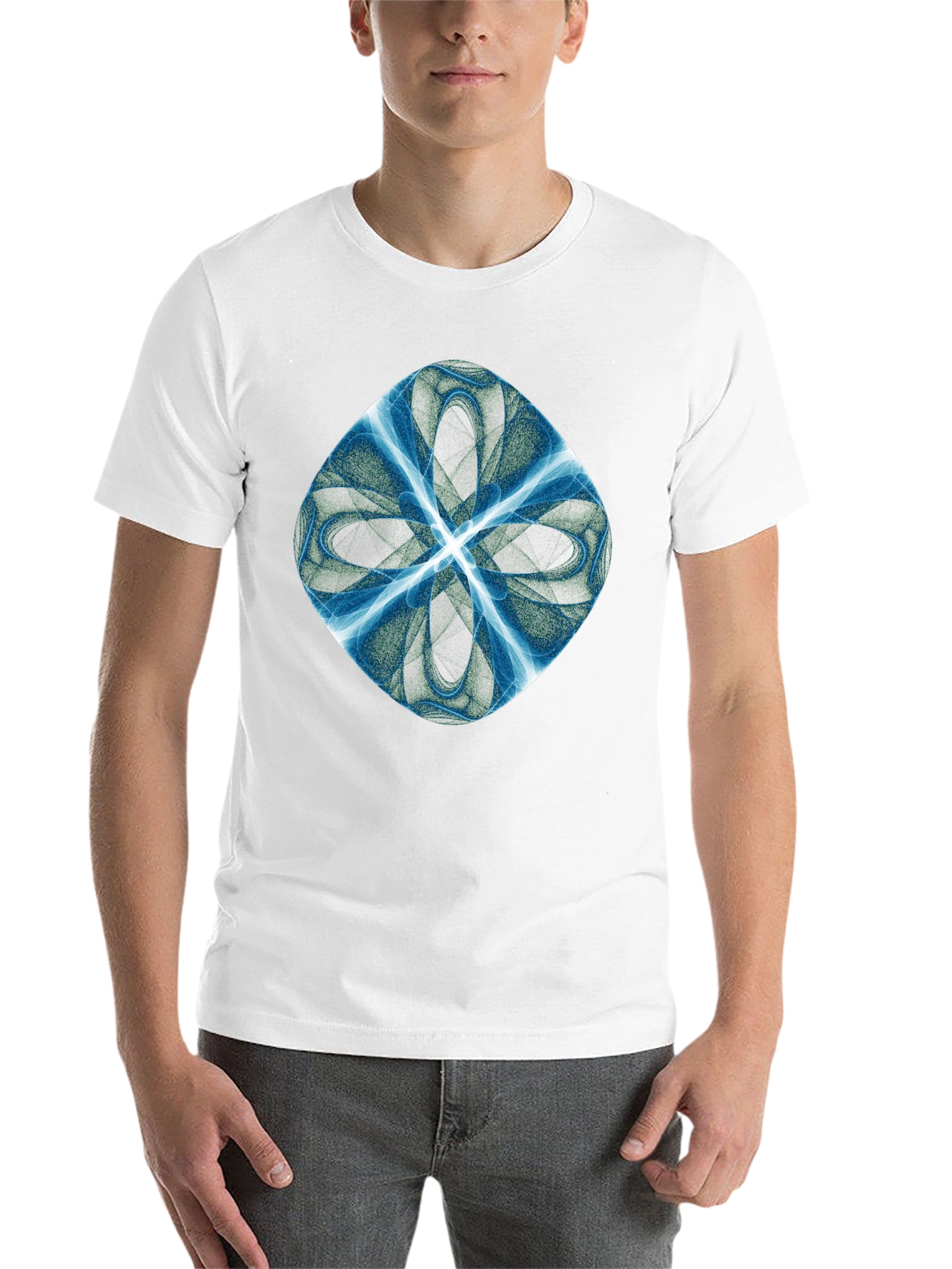 Black Abstract Blue Petal Graphic Black T-Shirt view 14