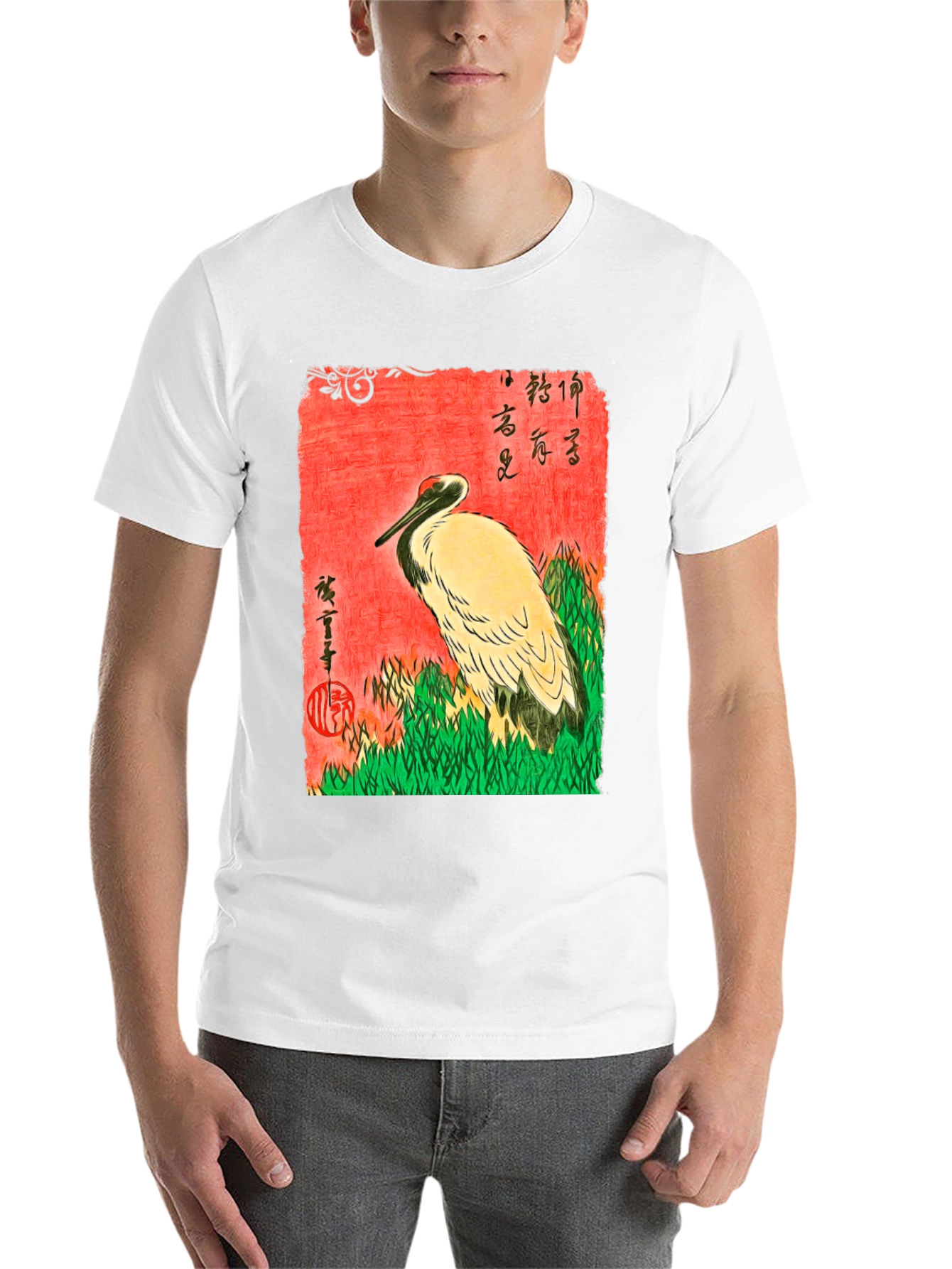 Black Japanese Crane Ukiyo-e T-Shirt view 14