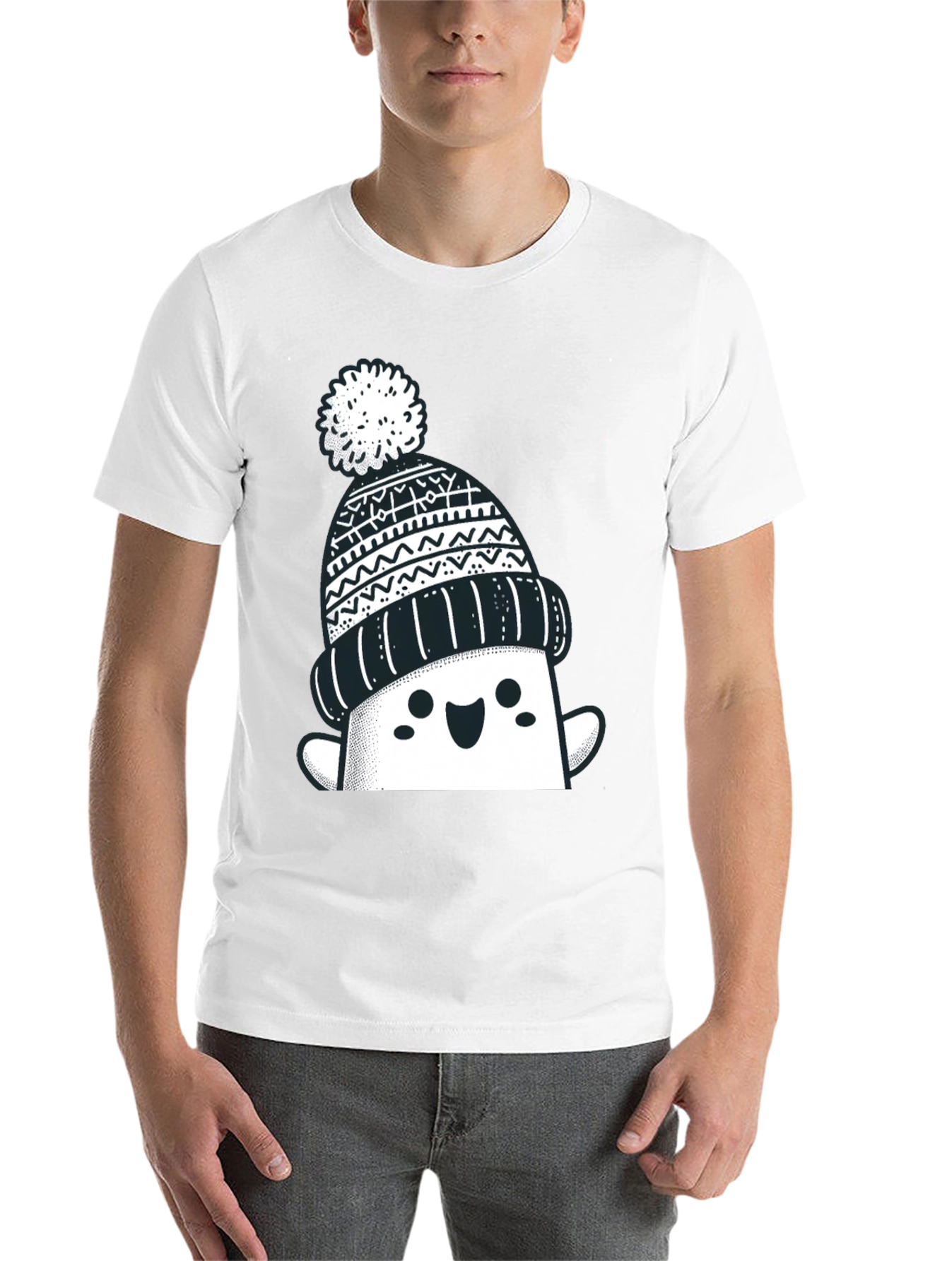 Black Festive Graphic Tee - Winter Hat Design view 14