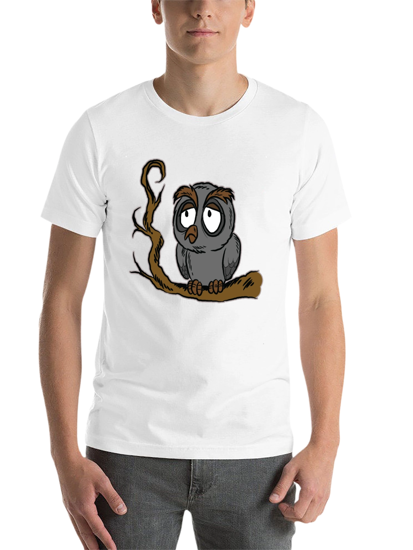 Sad Owl Graphic Print Black T-Shirt - 14
