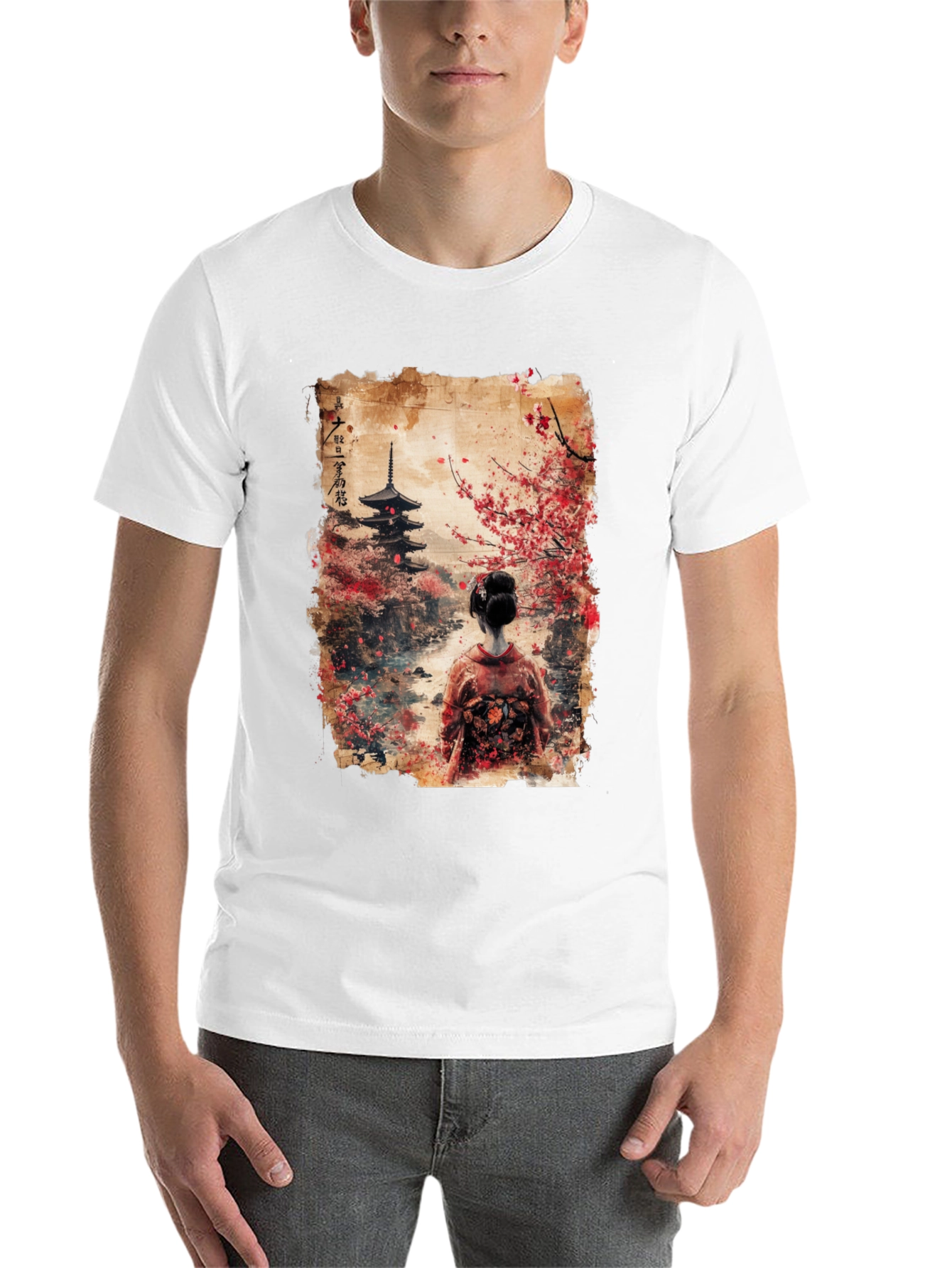 Black Japanese Pagoda & Geisha Graphic Tee - Black view 14