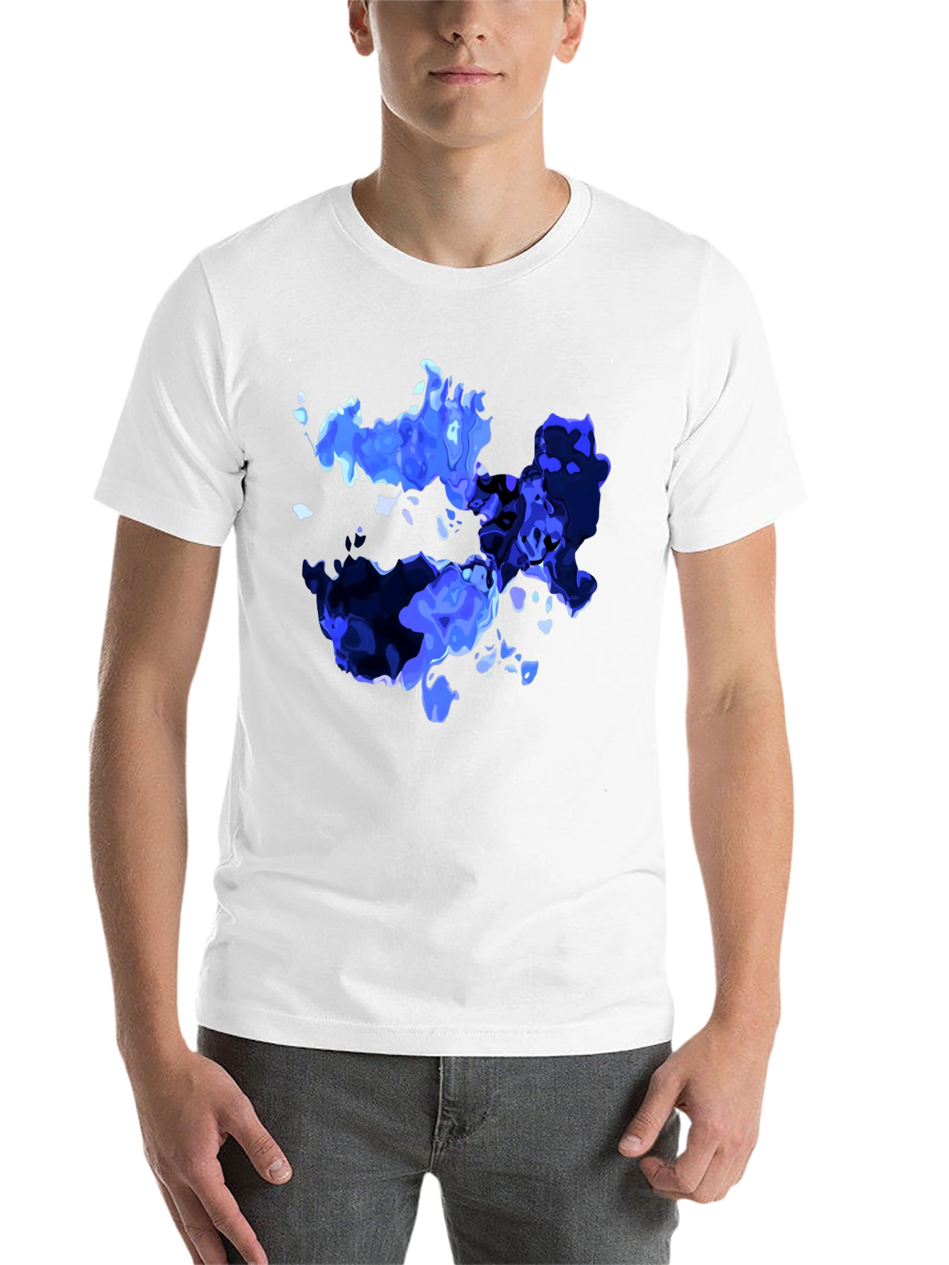Black Abstract Blue Graphic Print Black T-Shirt view 14