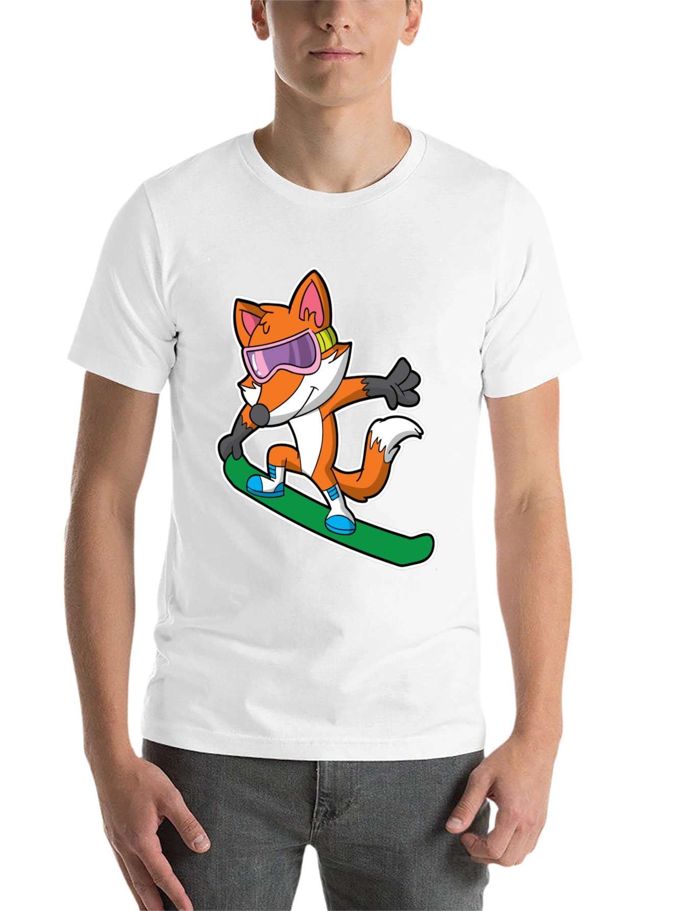 Black Fox Snowboarder T-Shirt - Cool Cartoon Animal Tee view 14