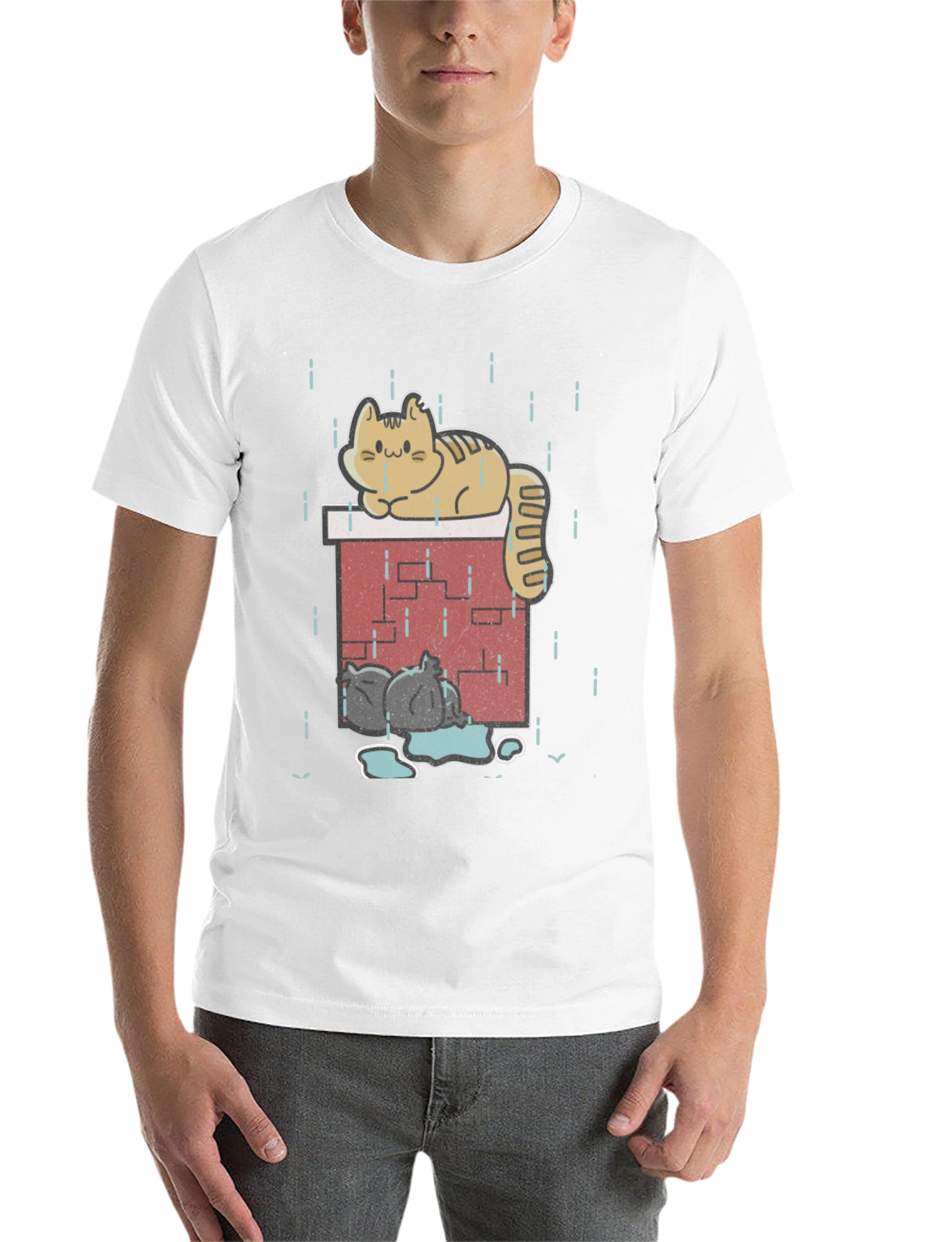 Black Cute Cat In Rain Graphic T-Shirt view 14