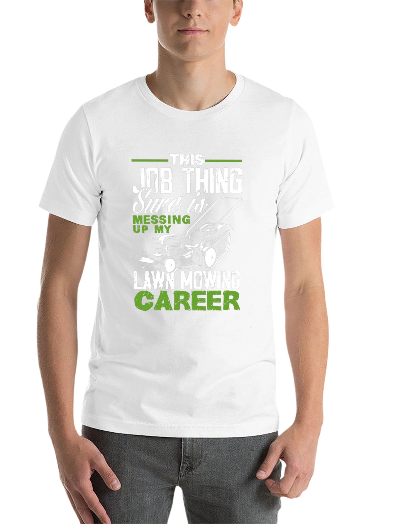 Black Funny Lawn Mowing Career T-Shirt view 14