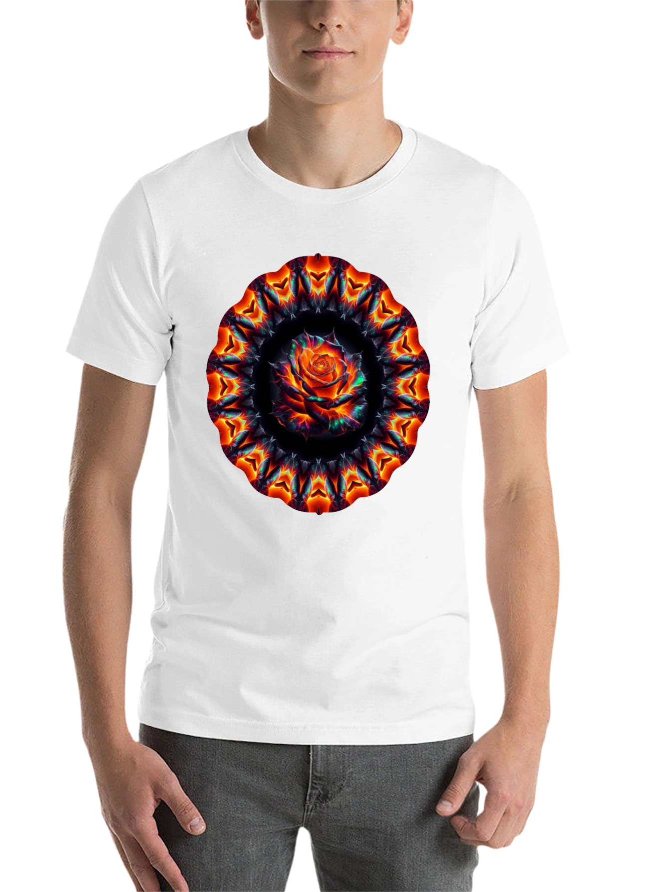 Black Fiery Rose Mandala Black T-Shirt view 14