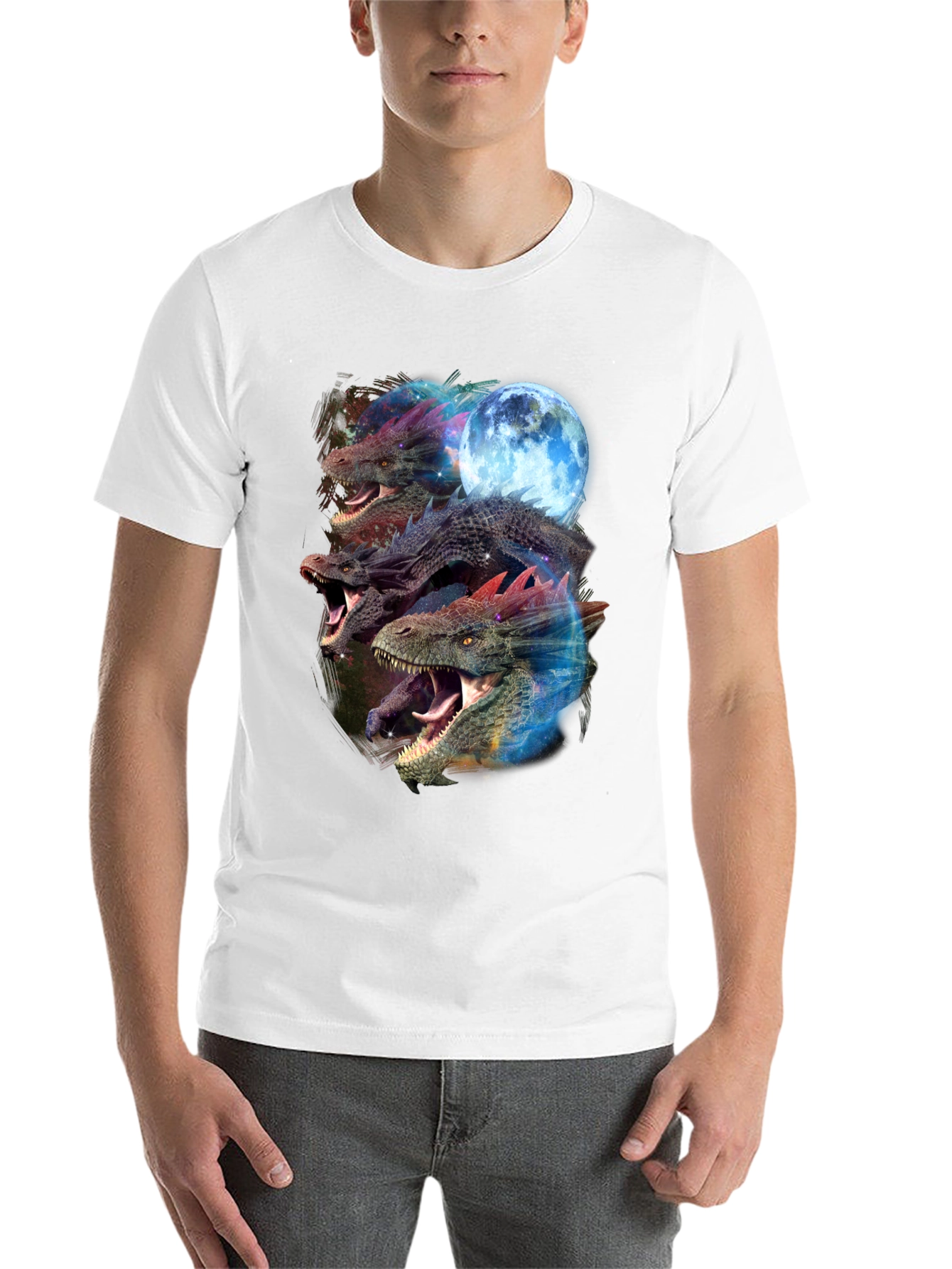 Black Dragon Trio Moon Black T-Shirt Graphic Print view 14