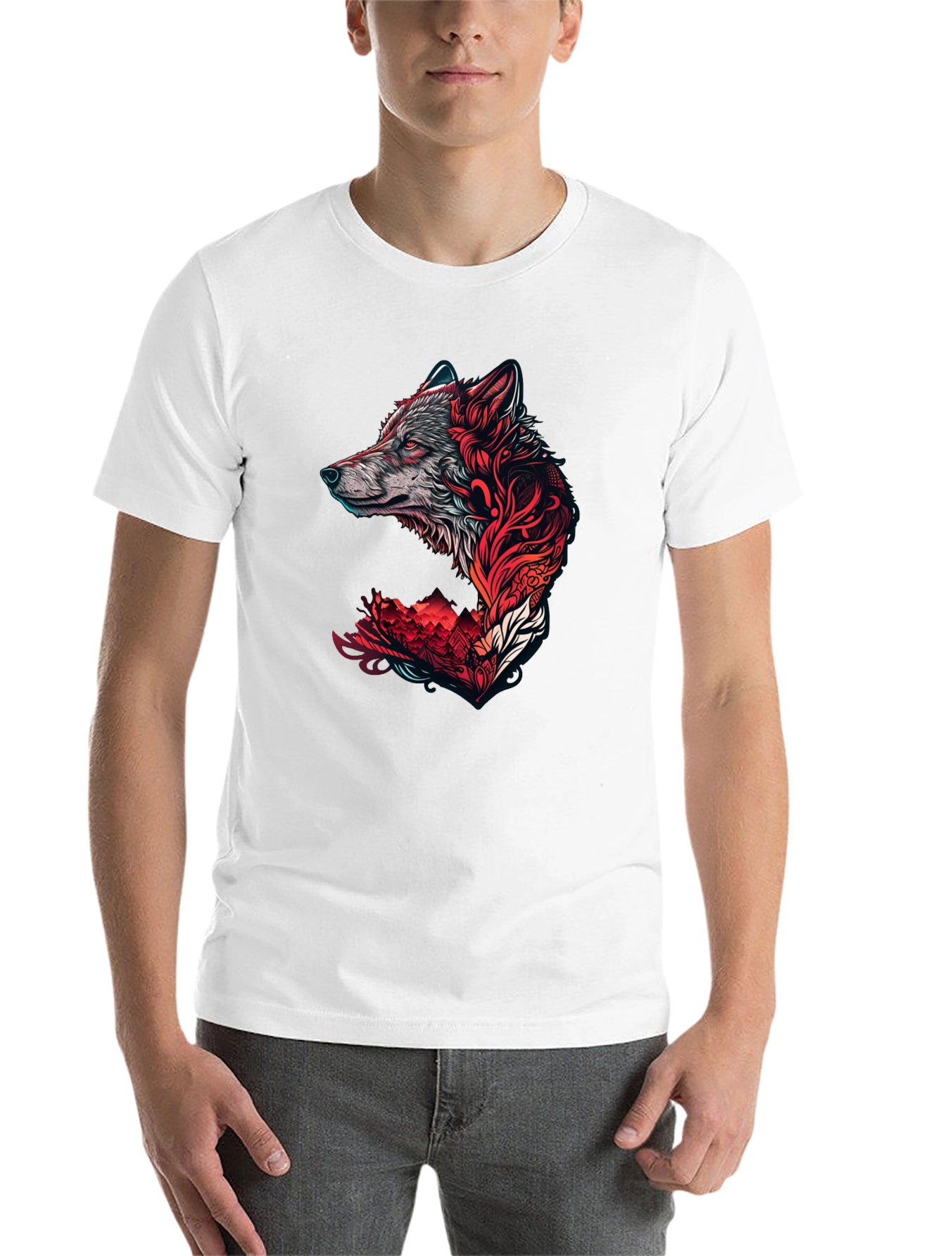 Black Wolf Graphic Print Crew Neck Tee - Black view 14