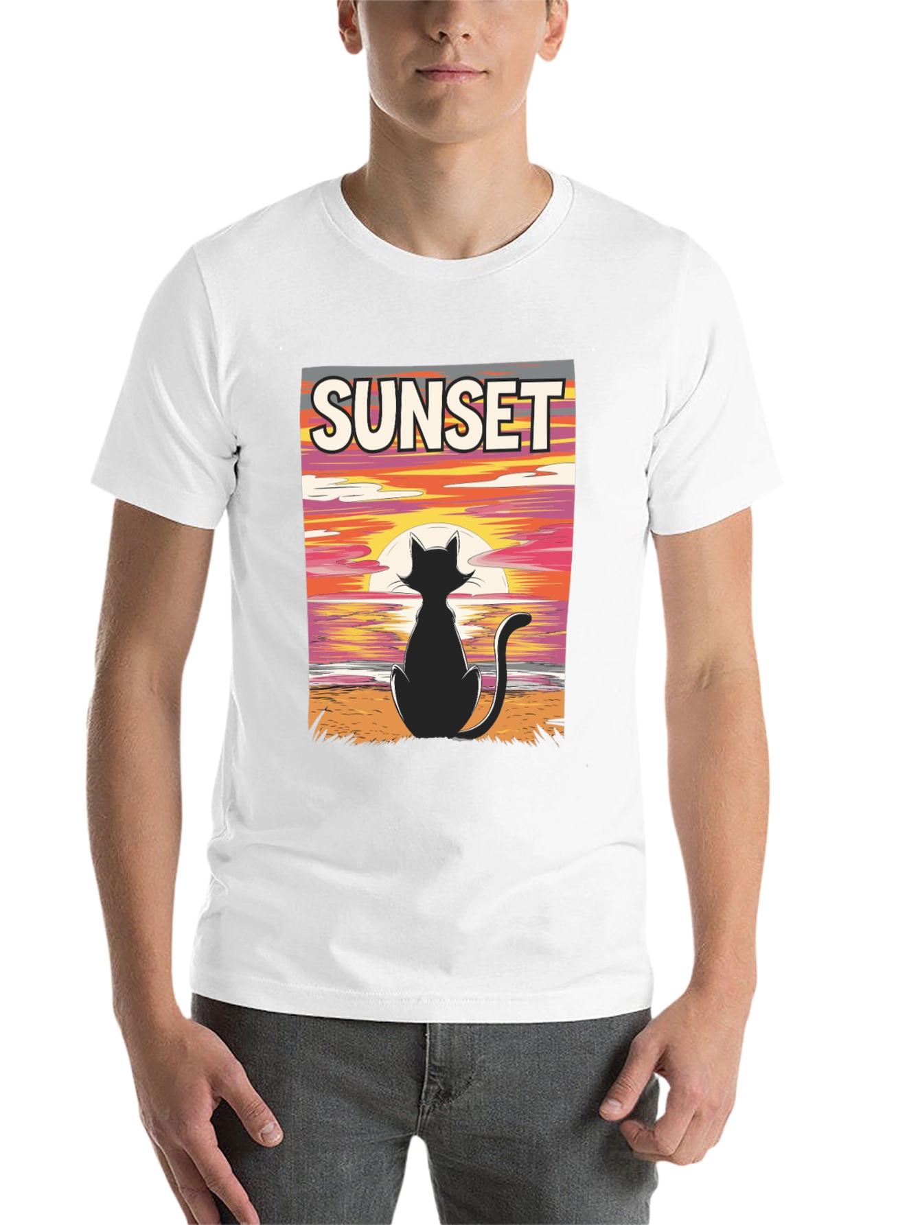 Black Sunset Cat Graphic T-Shirt - Black view 14