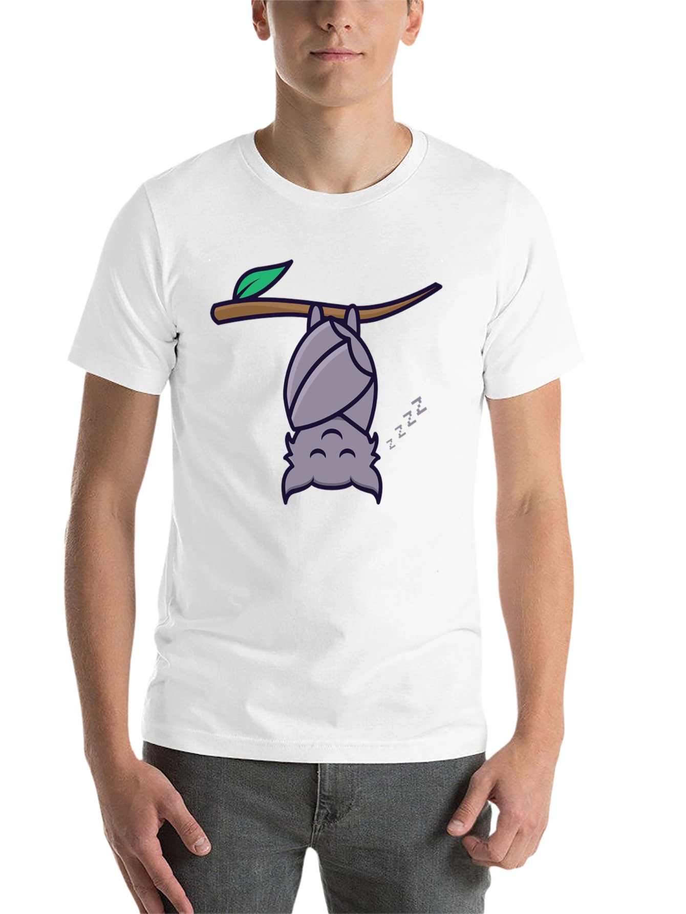 Black Cute Bat Sleeping T-Shirt - Funny Cartoon Tee view 14