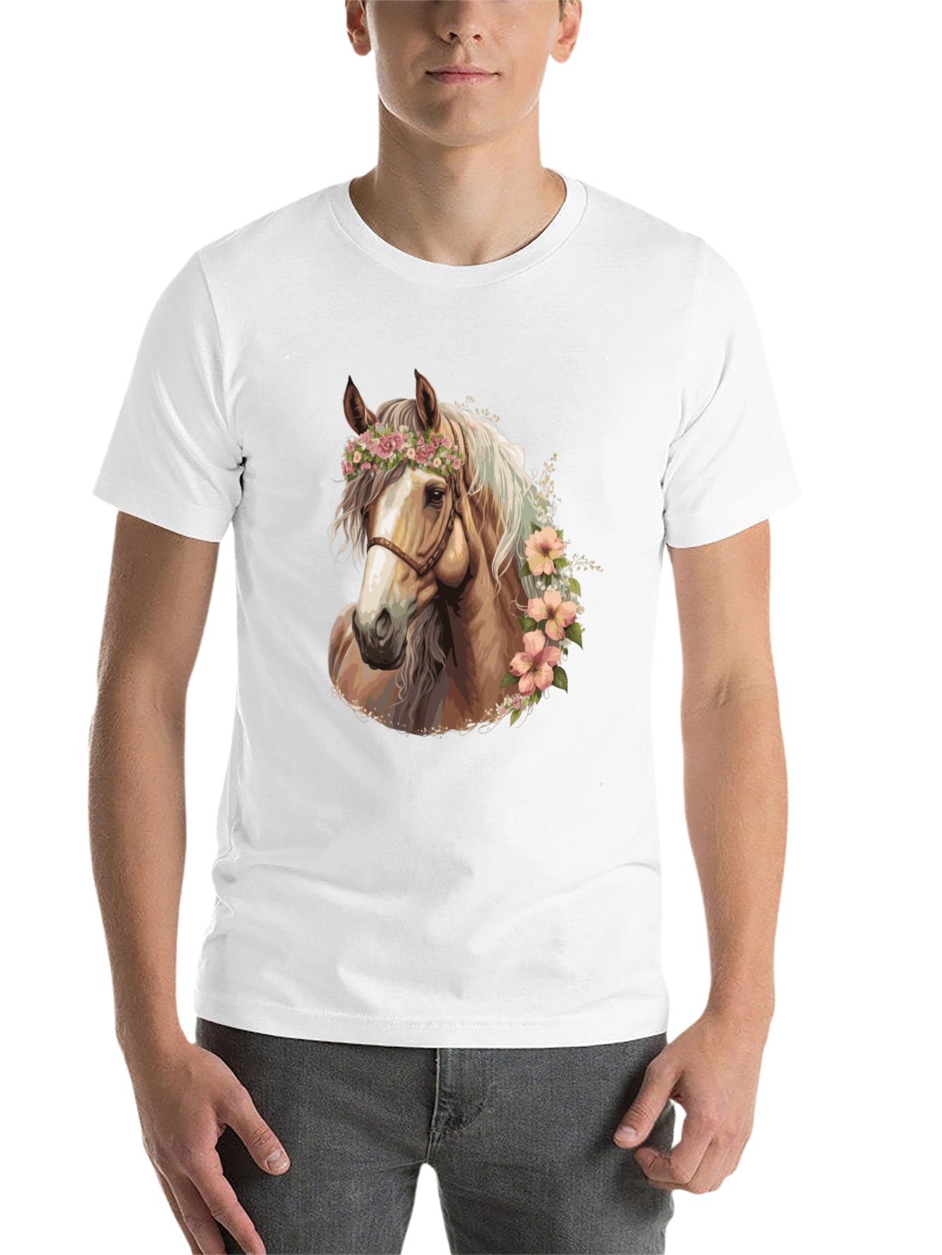 Black Floral Horse Graphic Tee - Stylish Black T-Shirt view 14