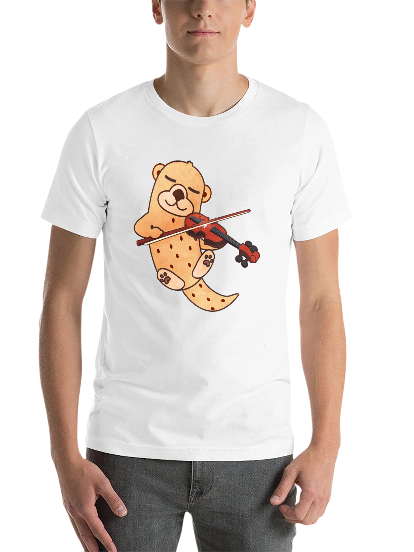 Black Cute Bear Violinist Black T-Shirt view 14