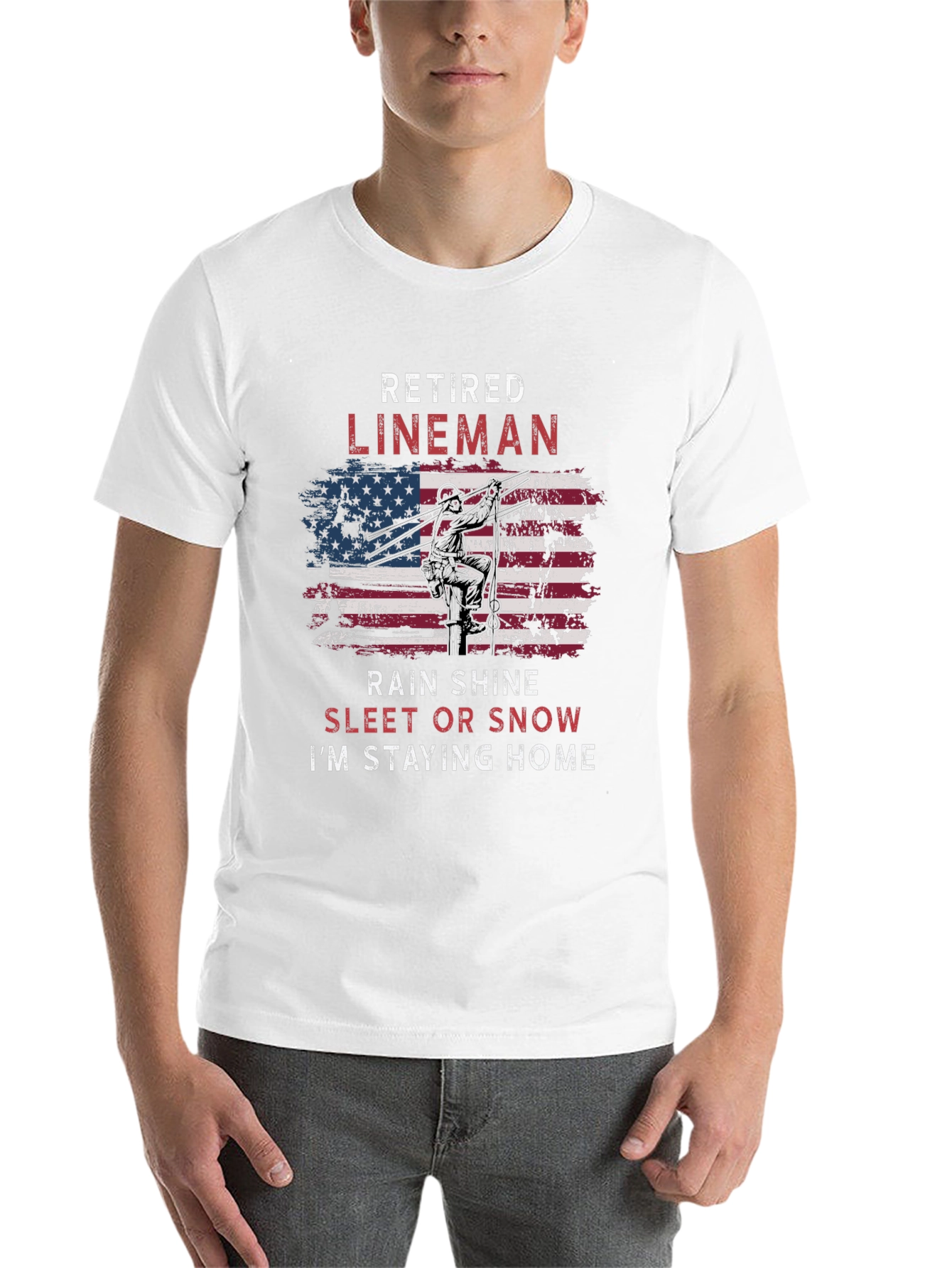 Black Retired Lineman T-Shirt - American Flag Design view 14