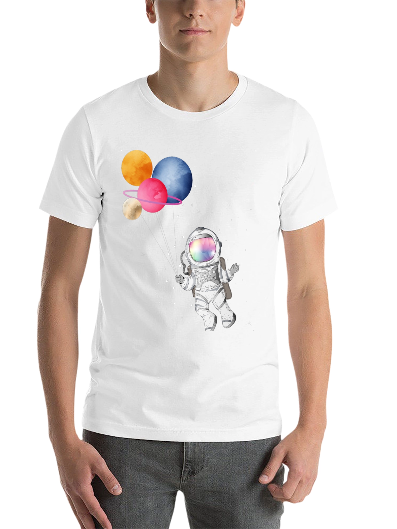 Black Astronaut with Planet Balloons Graphic T-Shirt view 14