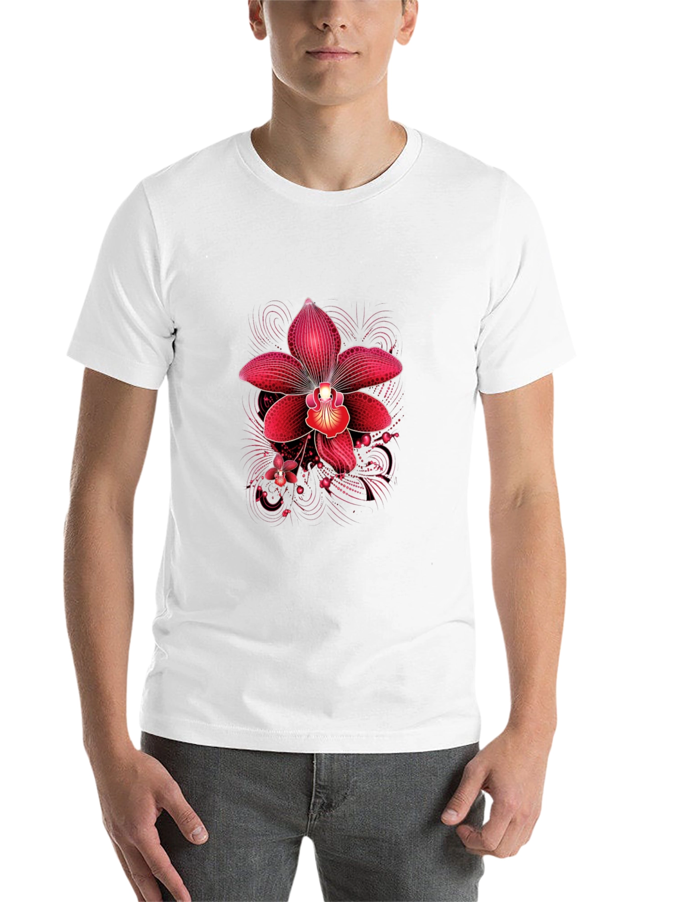 Black Red Orchid Graphic Print Black T-Shirt view 14