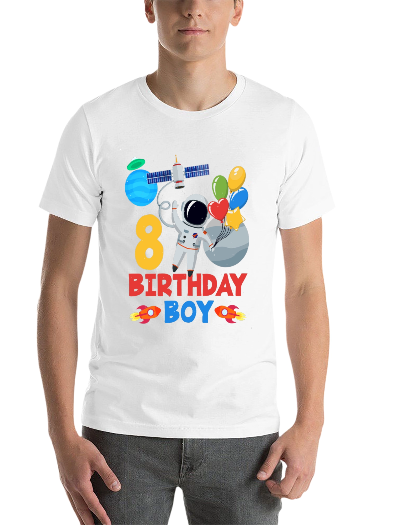 Black 8th Birthday Boy Astronaut T-Shirt view 14