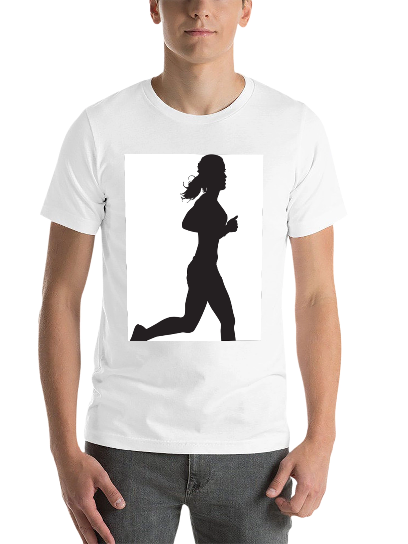 Black Woman Runner Silhouette Graphic Tee - Black Cotton T-Shirt view 14