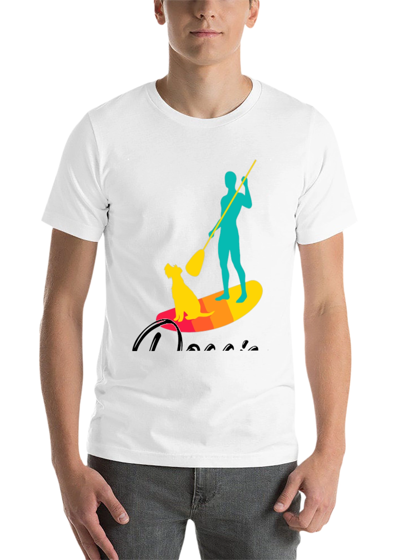 Black Paddle Board Dog T-Shirt - Cool Watersports Tee view 14