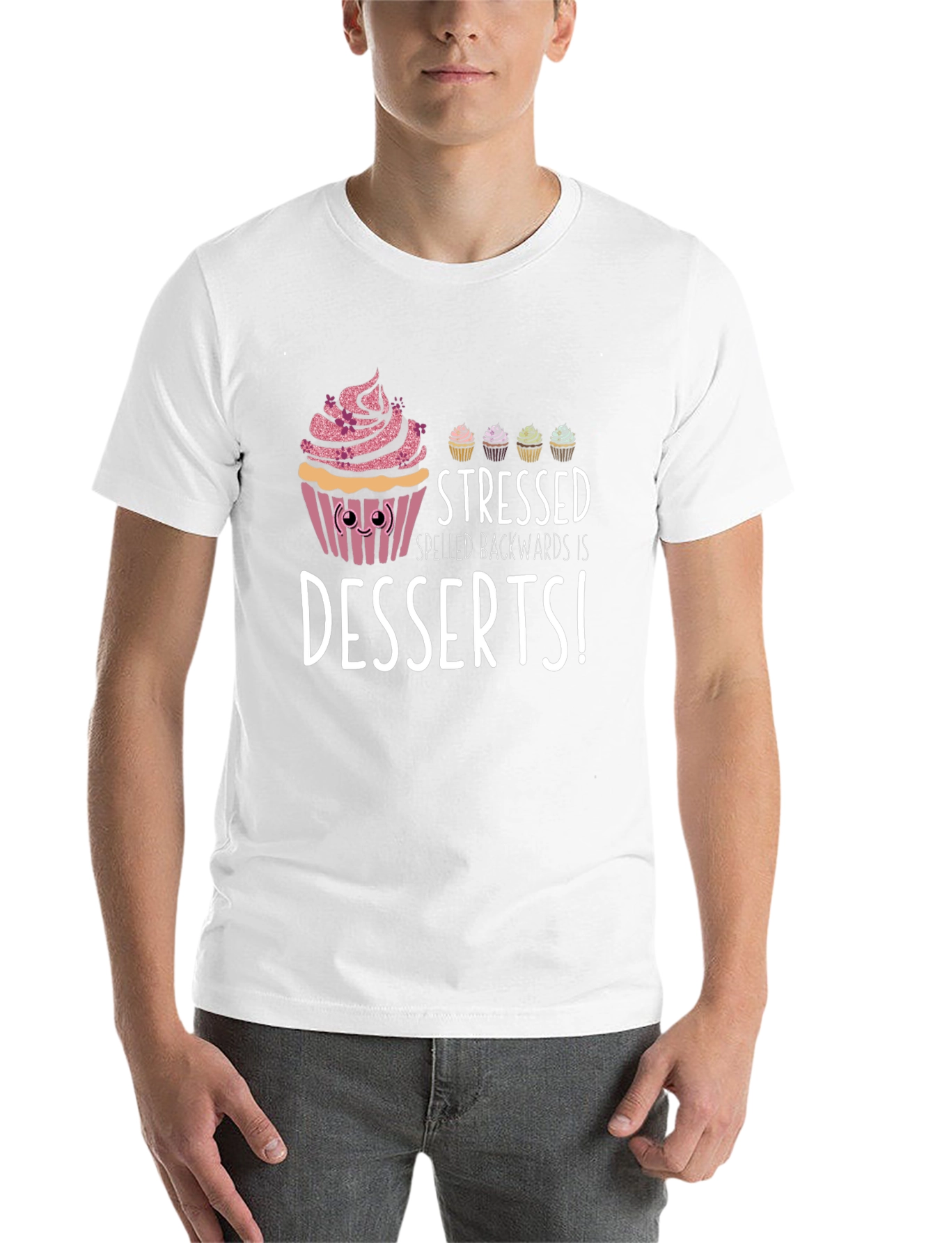 Black Stressed Spelled Backwards Dessert T-Shirt view 14