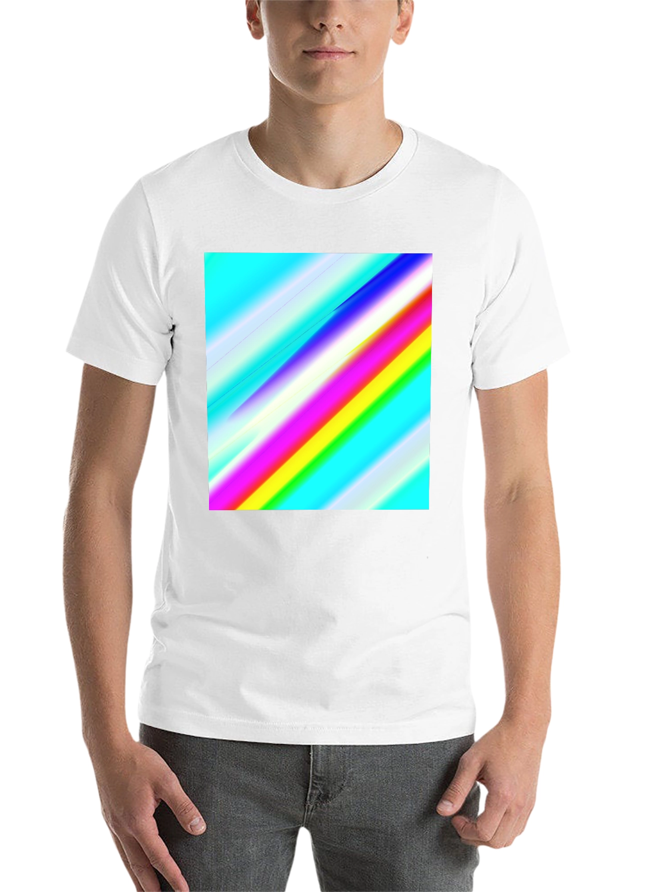 Black Rainbow Stripe Graphic Tee - Men's Casual Black T-Shirt view 14