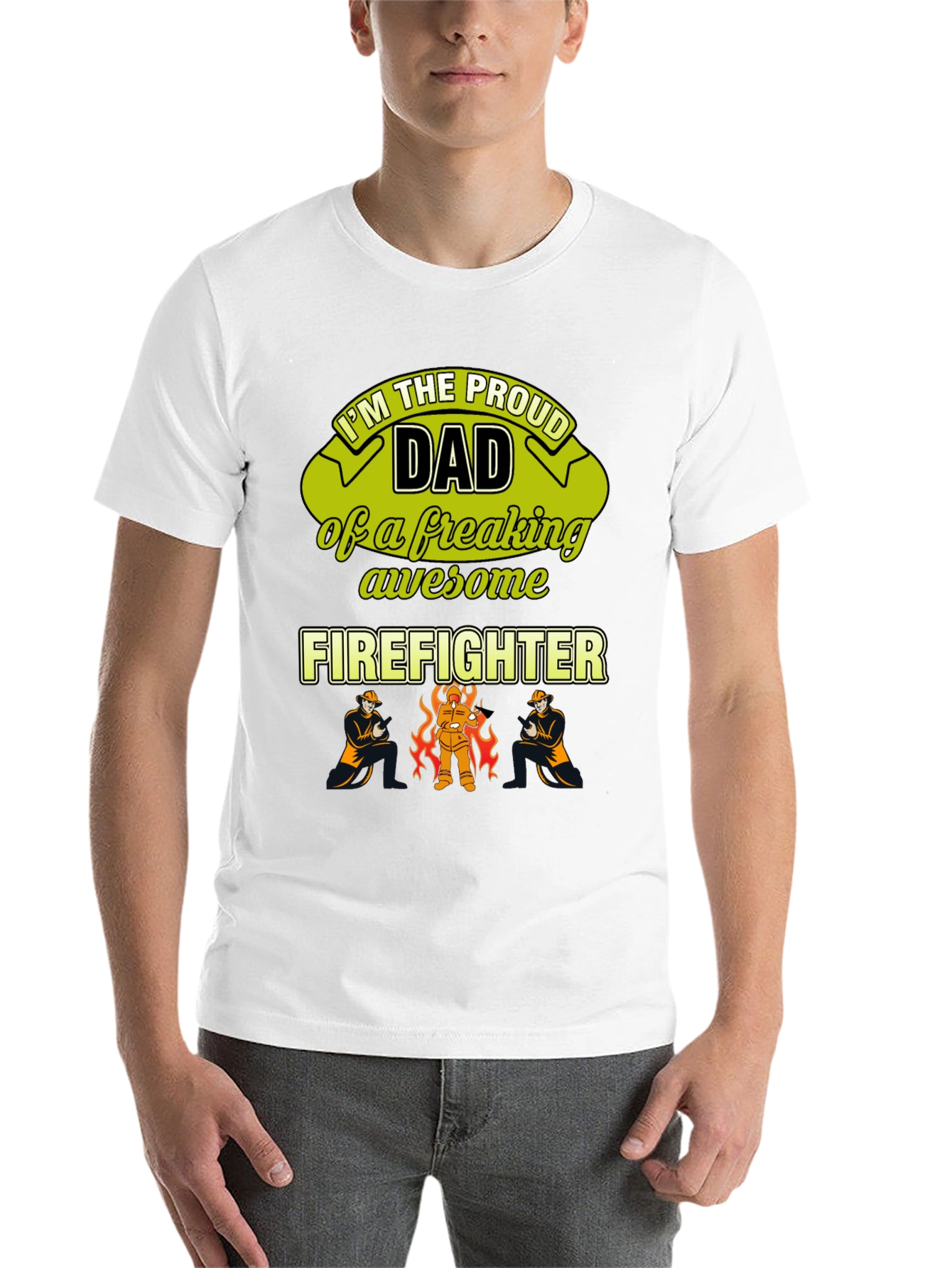 Black Proud Firefighter Dad T-Shirt view 14