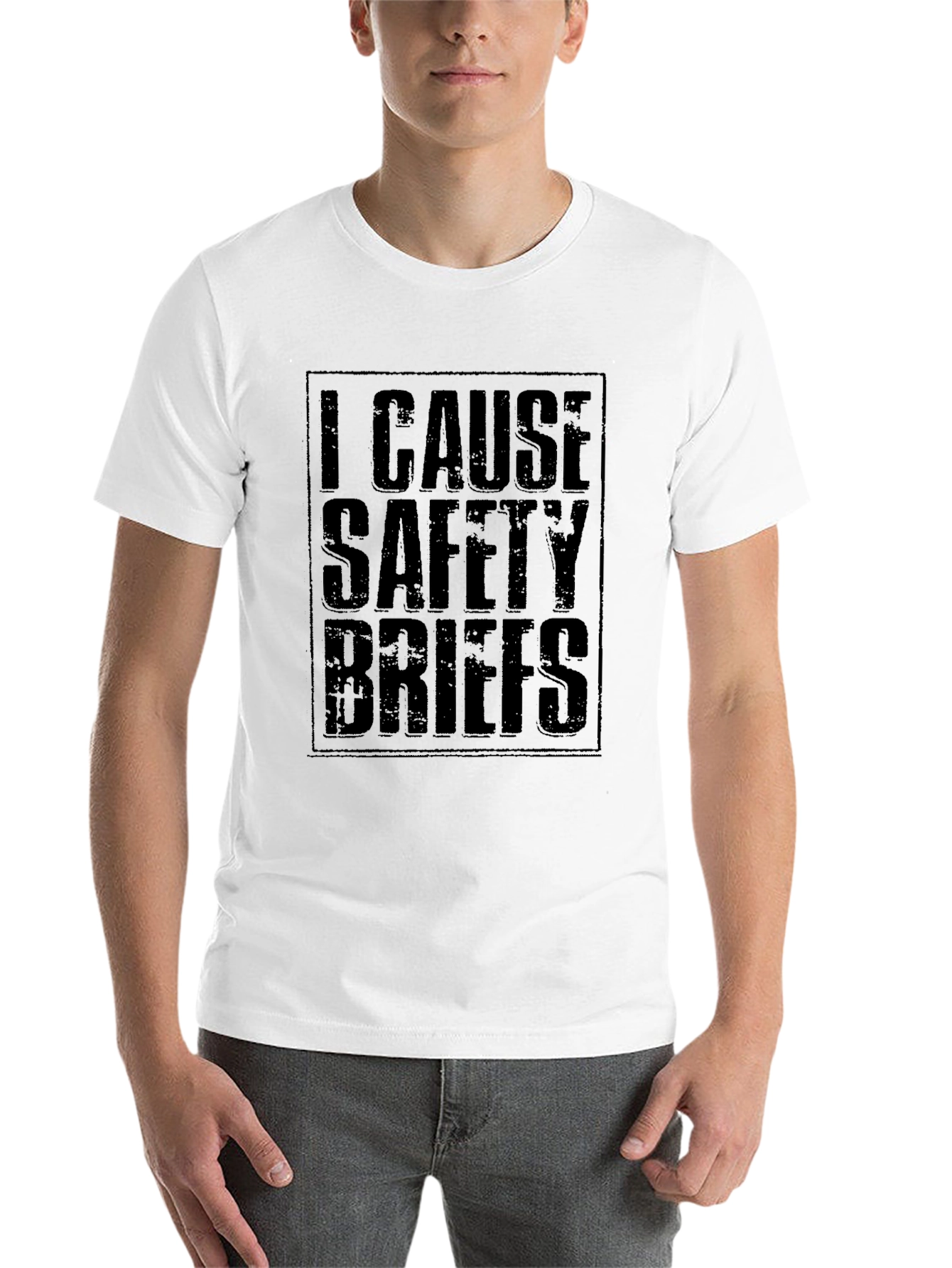 Black I Cause Safety Briefs Graphic Tee - Funny Work Shirt view 14