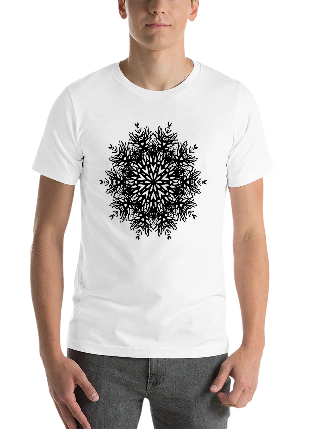 Black Abstract Mandala Print Black T-Shirt view 14