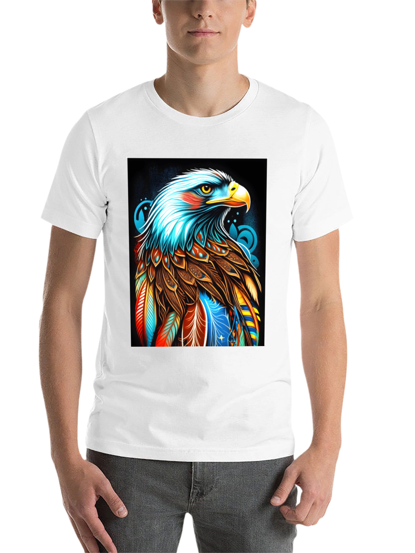 Black Colorful Eagle Graphic Black T-Shirt view 14