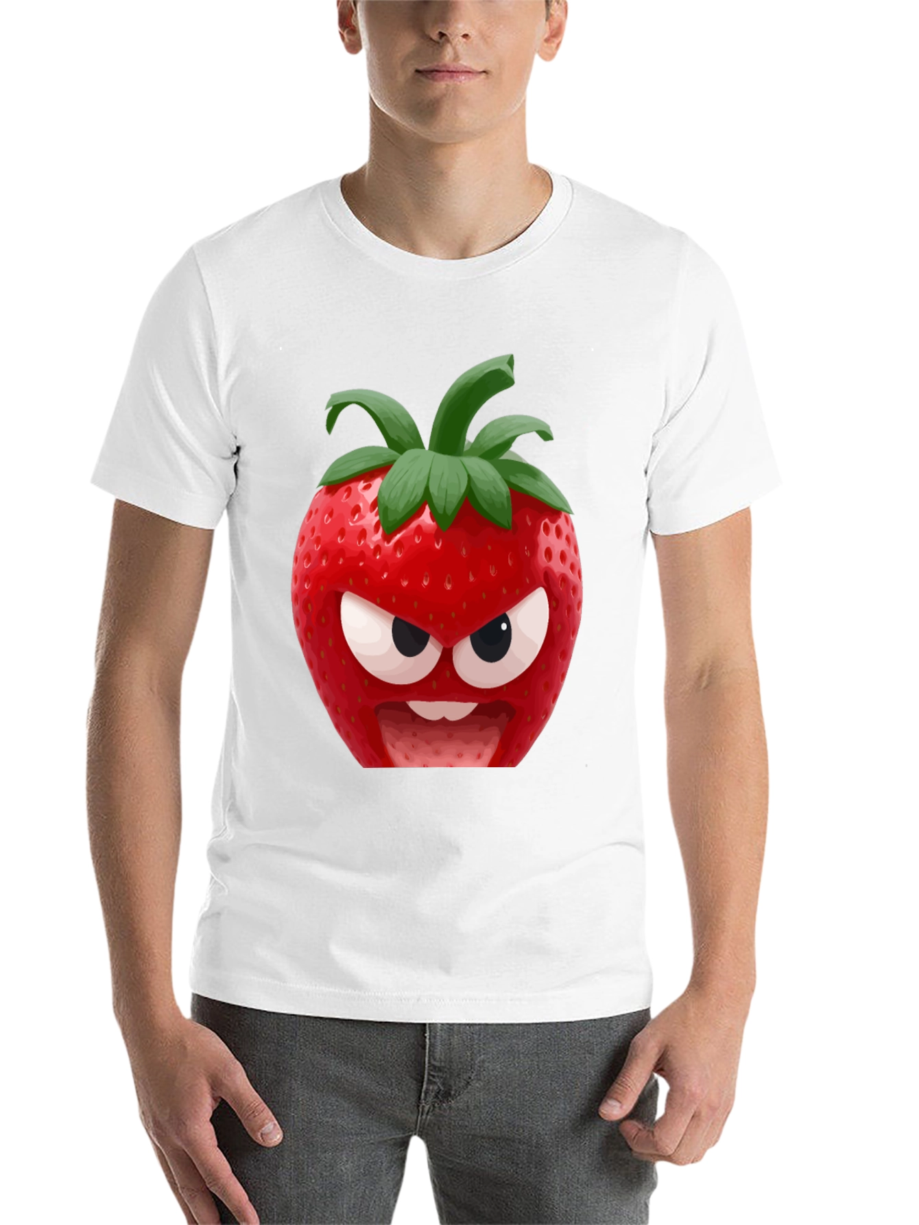 Black Angry Strawberry Graphic T-Shirt - Funny Fruit Tee view 14
