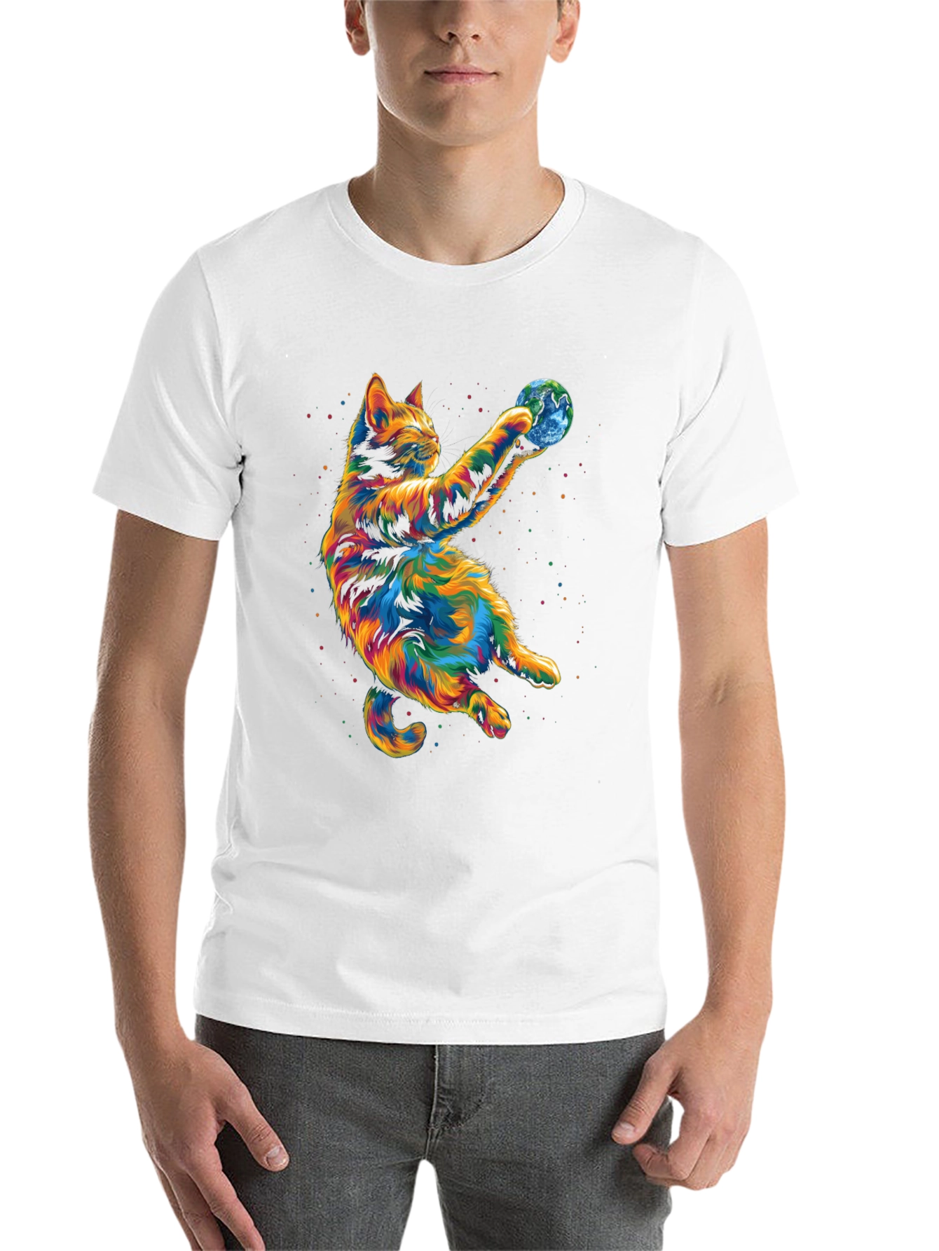 Black Colorful Cat Earth Graphic Tee view 14