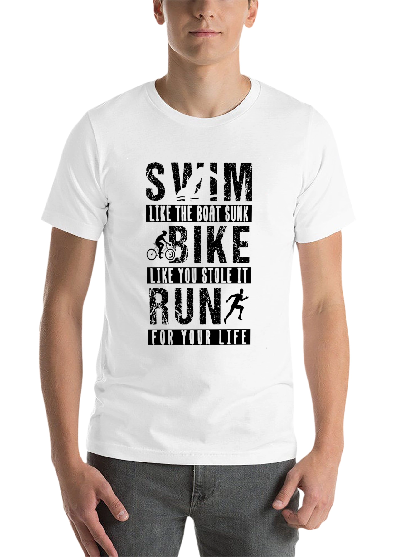 Black Swim Bike Run Graphic T-Shirt - Black view 14