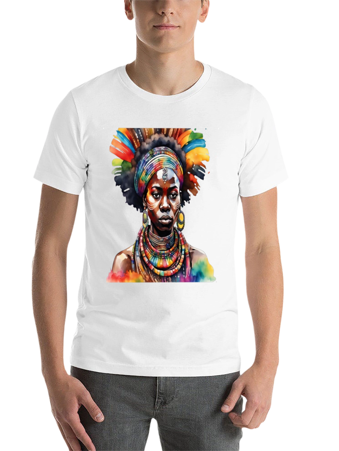 African Queen Watercolor Graphic Tee - Black - 14