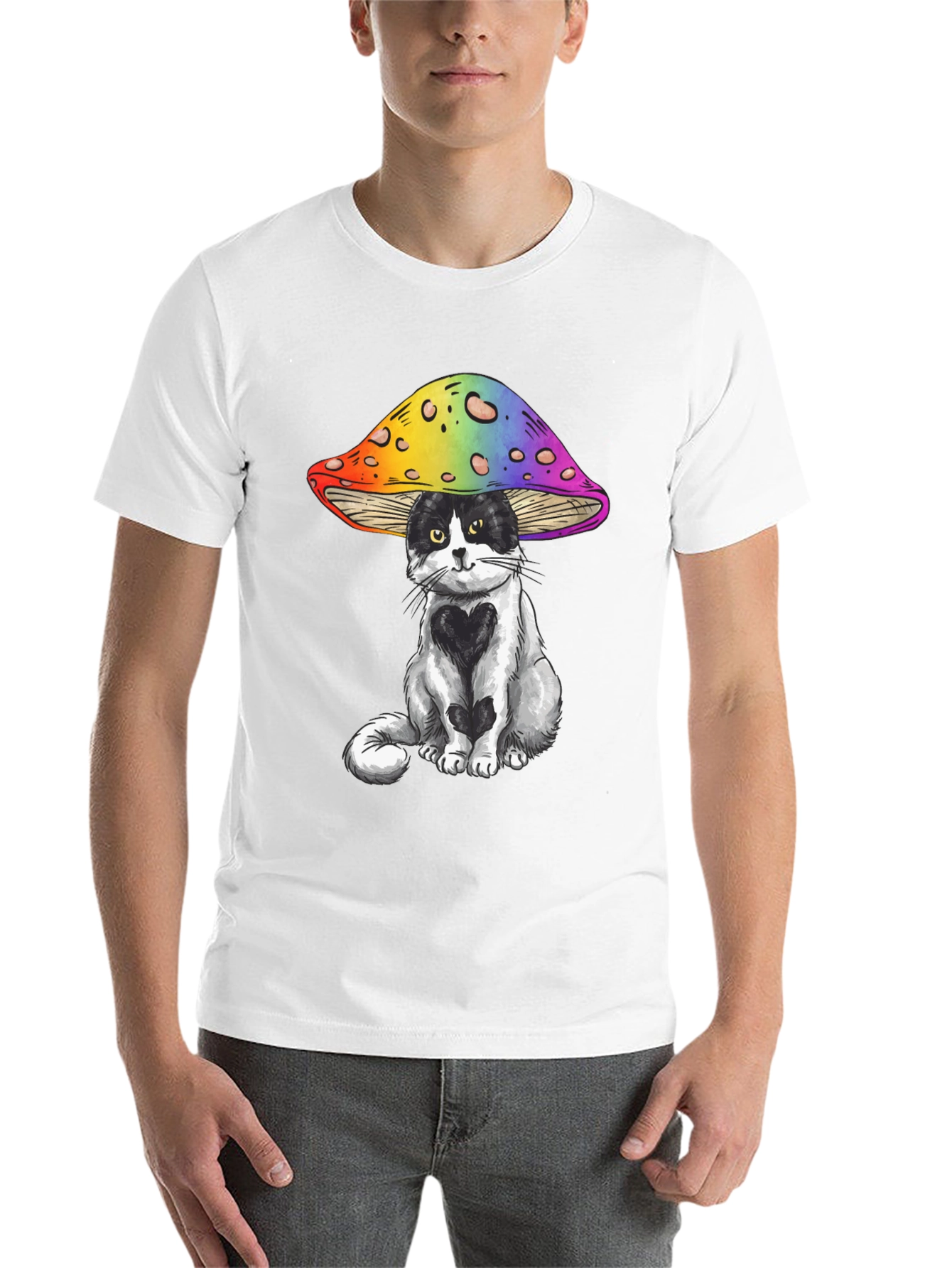 Black Cat Under Mushroom Graphic T-Shirt view 14