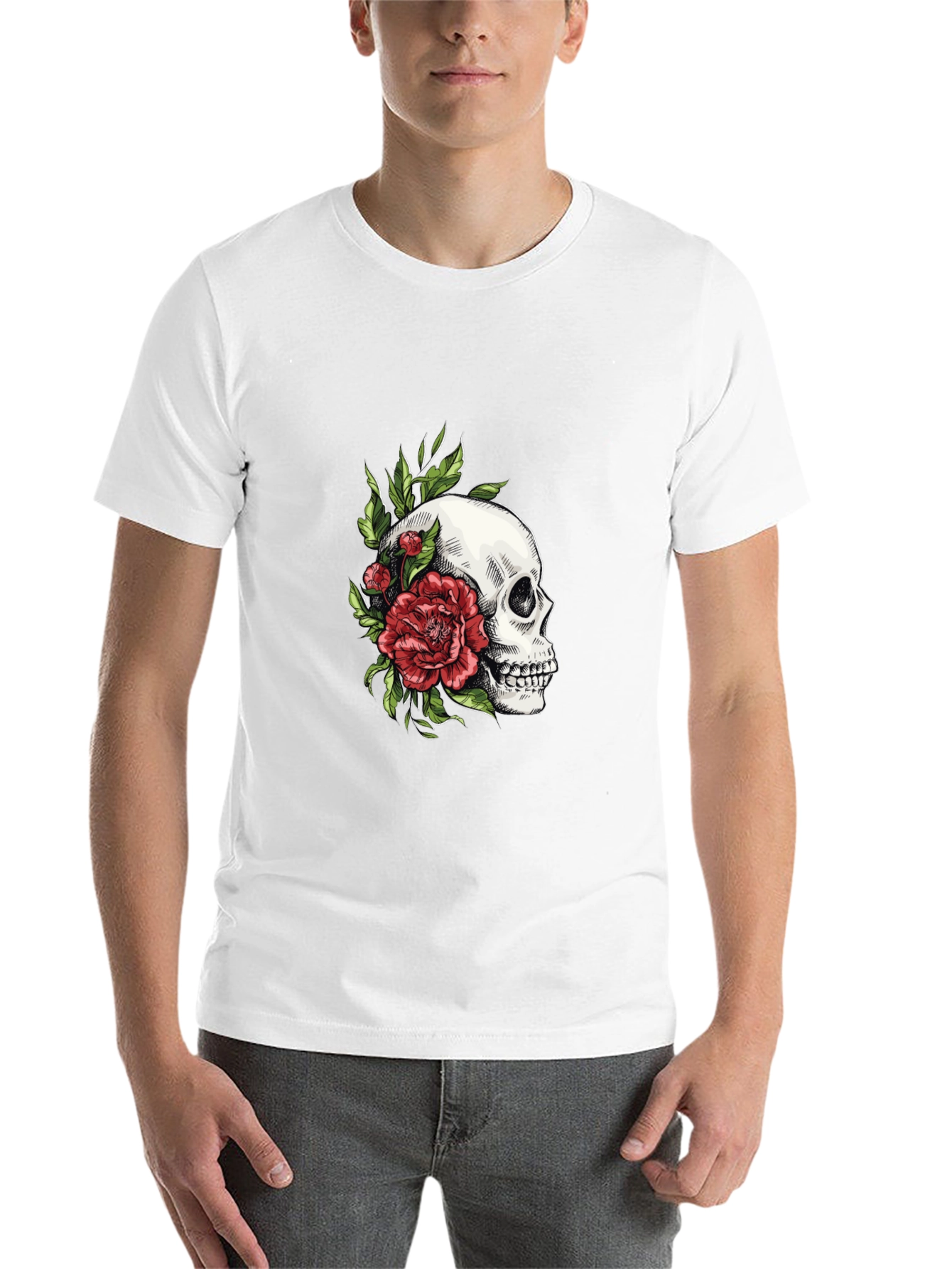 Black Skull & Rose Graphic T-Shirt - Edgy Style view 14