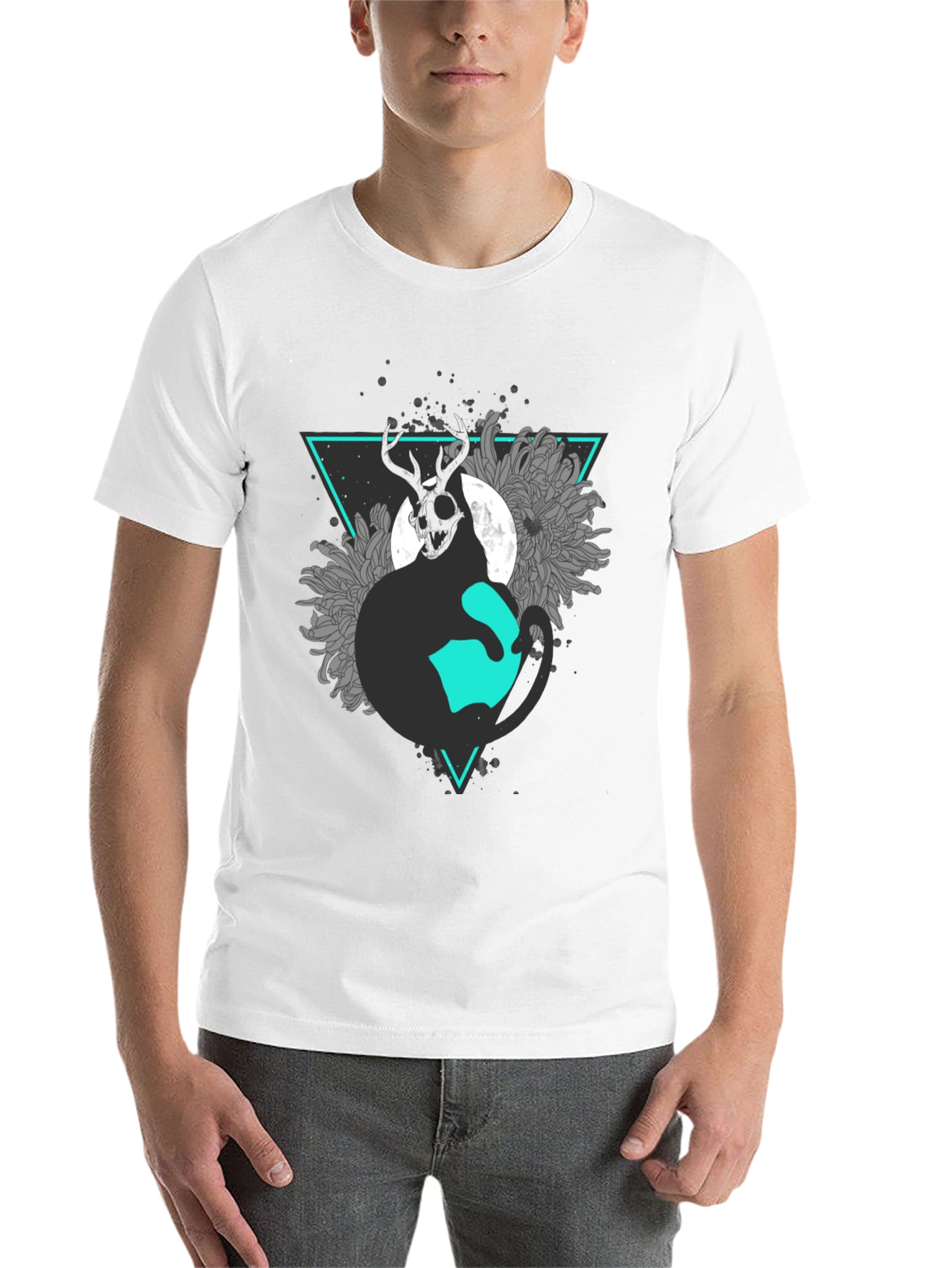 Black Mystic Cat Skull Graphic Tee view 14