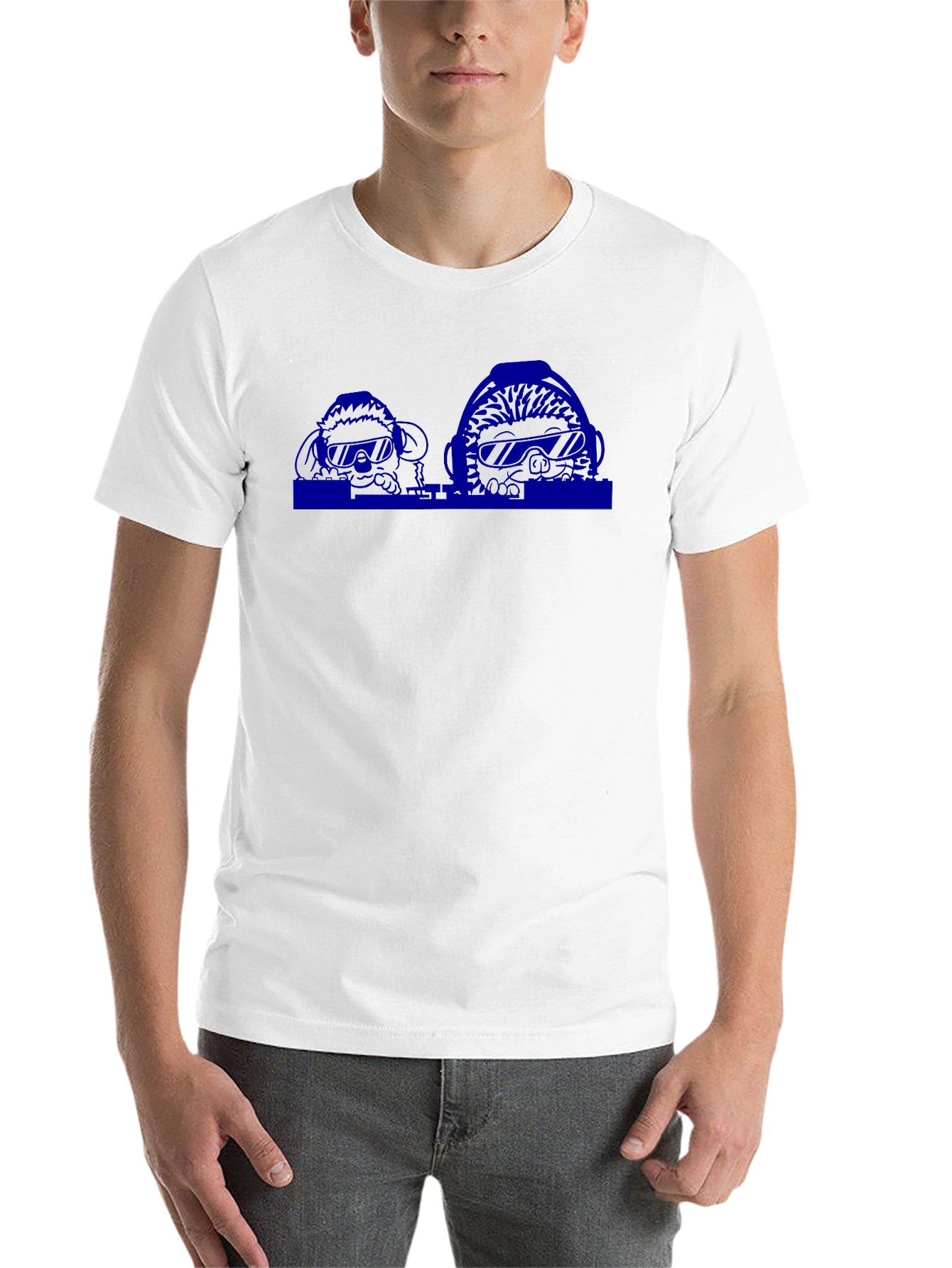 Black Men's Black T-Shirt with Blue Graphic Print view 14