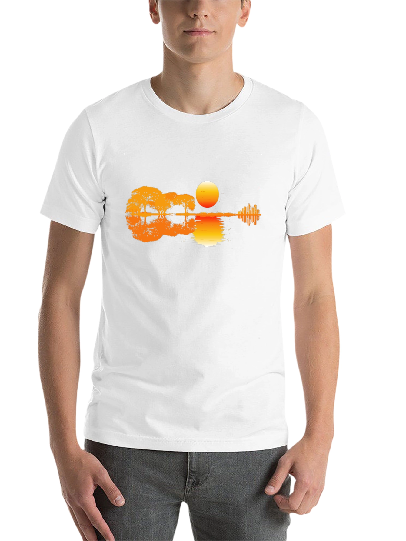 Black Sunset Guitar T-Shirt - Music & Nature Design view 14