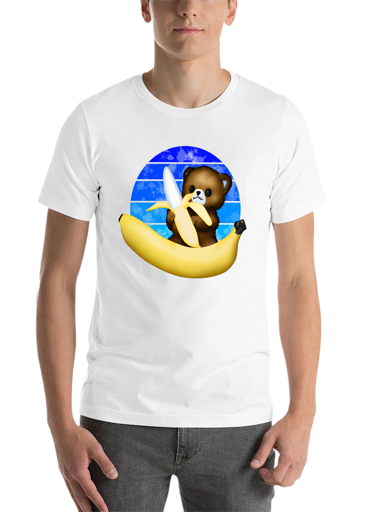Black Funny Bear Eating Banana Graphic T-Shirt view 14