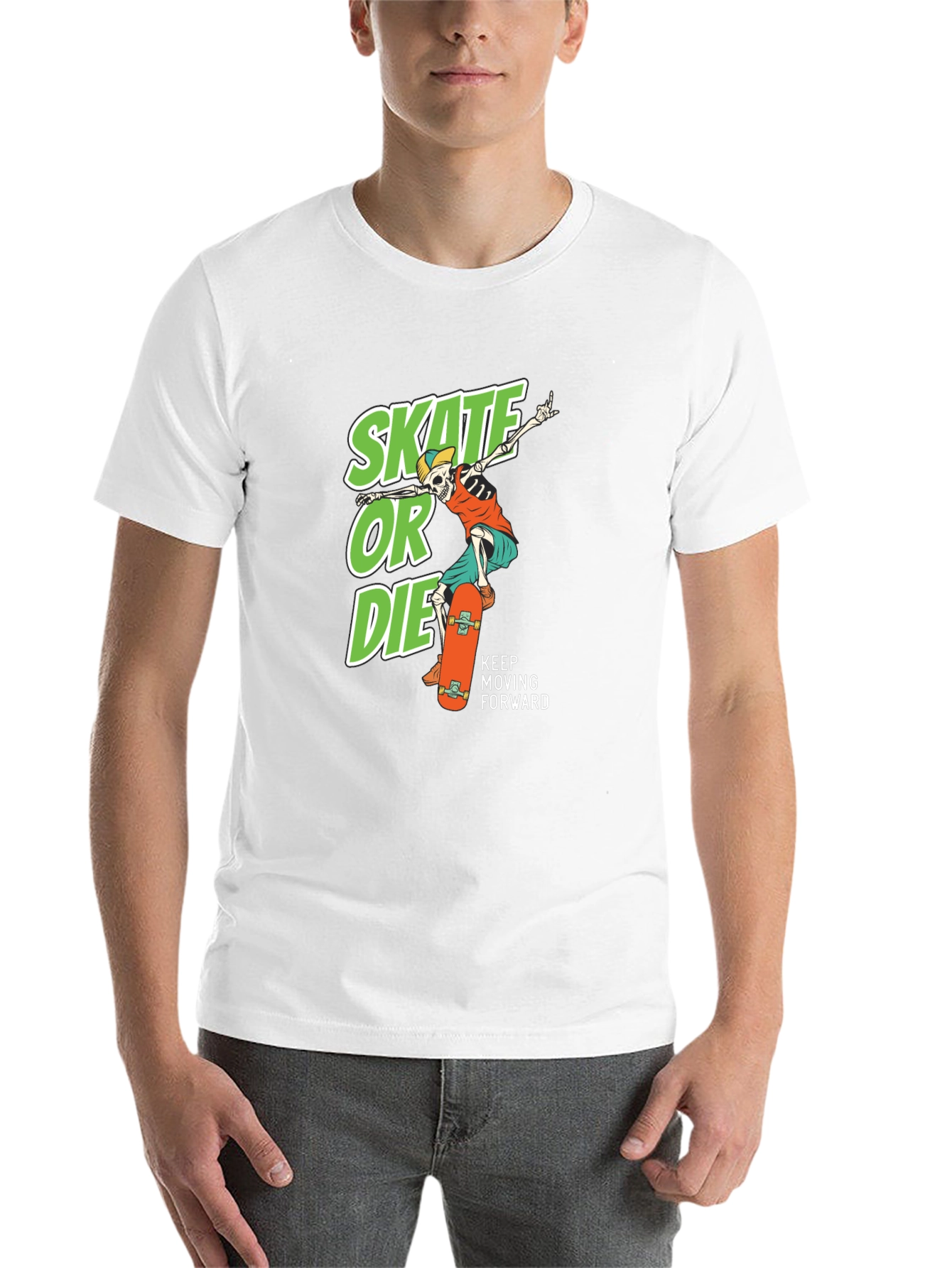 Black Skate or Die Graphic Tee - Cool Skateboarder Skeleton T-Shirt view 14