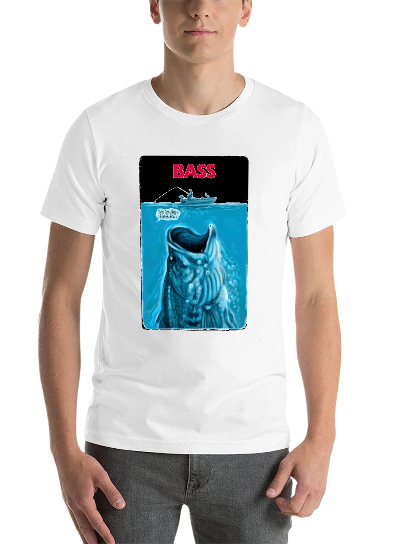 Black Bass Fishing Graphic T-Shirt - Jaws Parody view 14