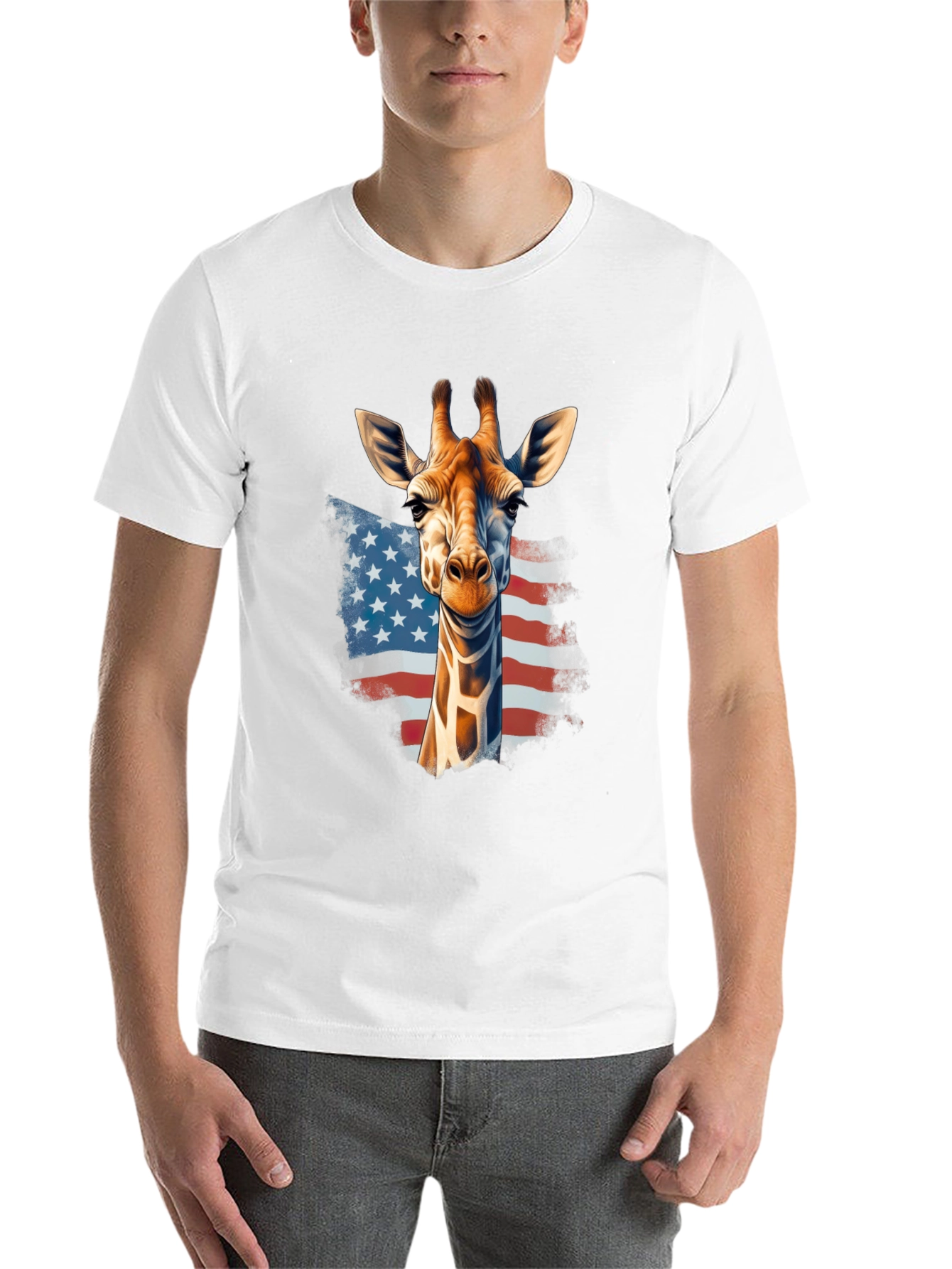 Black Giraffe USA Flag Graphic T-Shirt view 14