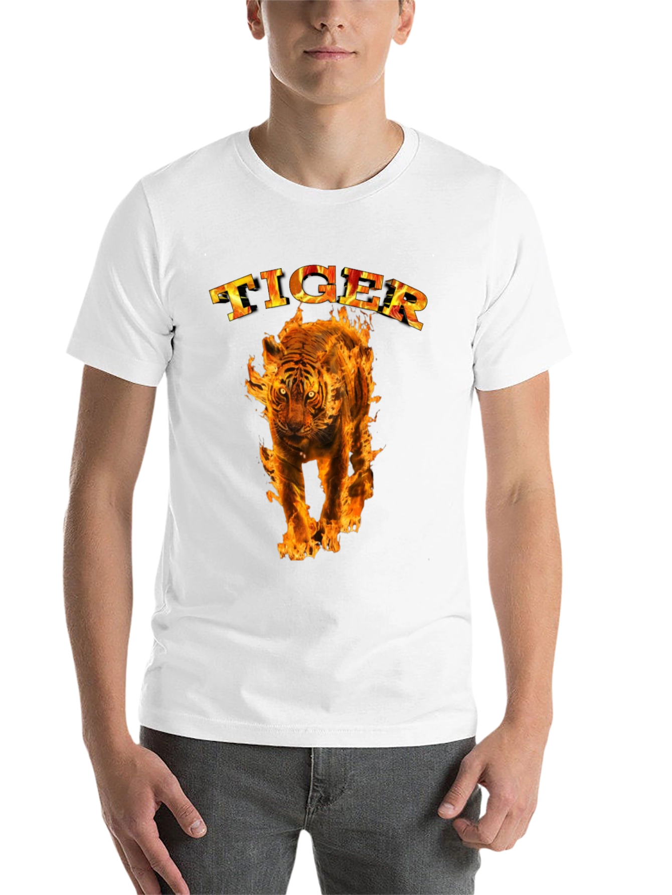 Black Fiery Tiger Graphic Tee - Bold Black T-Shirt view 14